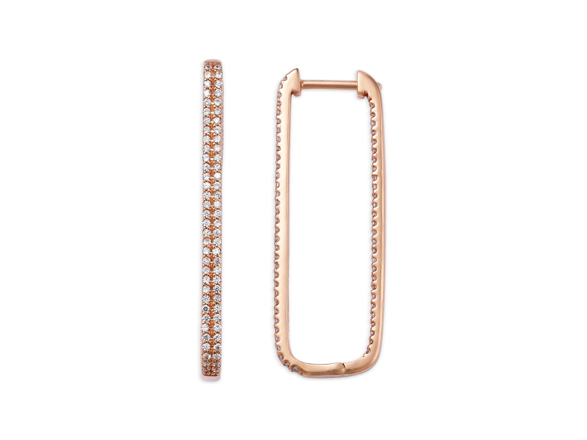 Diamond Pavé Large Rectangular Hoop Earrings in 14K Rose Gold, 1.0 tcw — Image 3