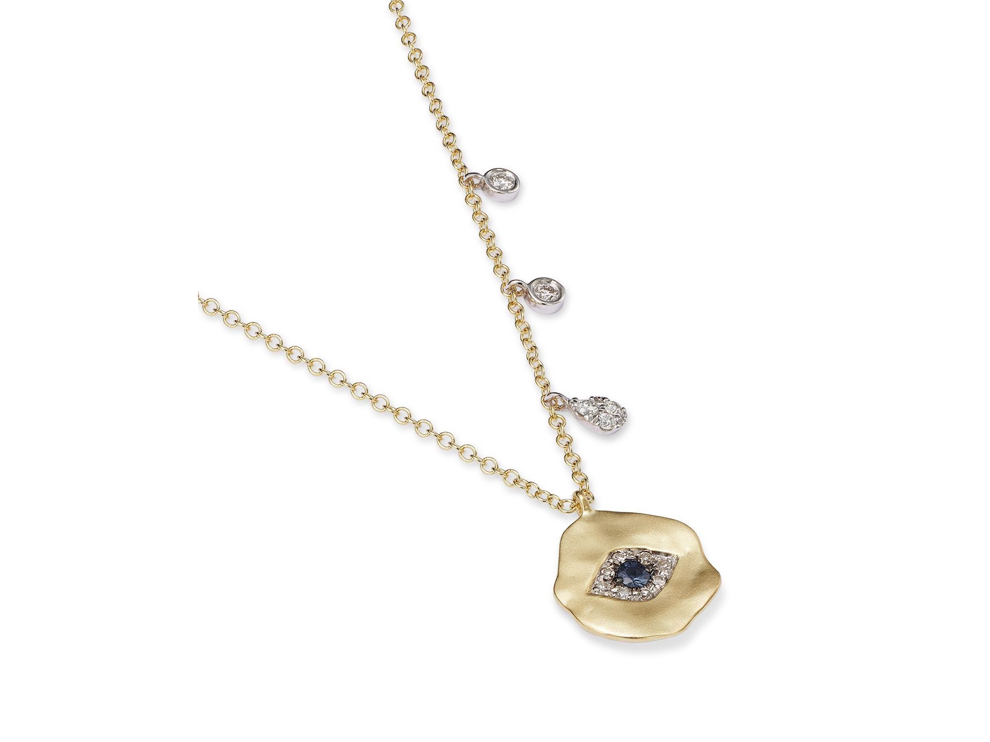 14K White & Yellow Gold Evil Eye Sapphire & Diamond Disc Pendant Necklace, 16" — Image 3