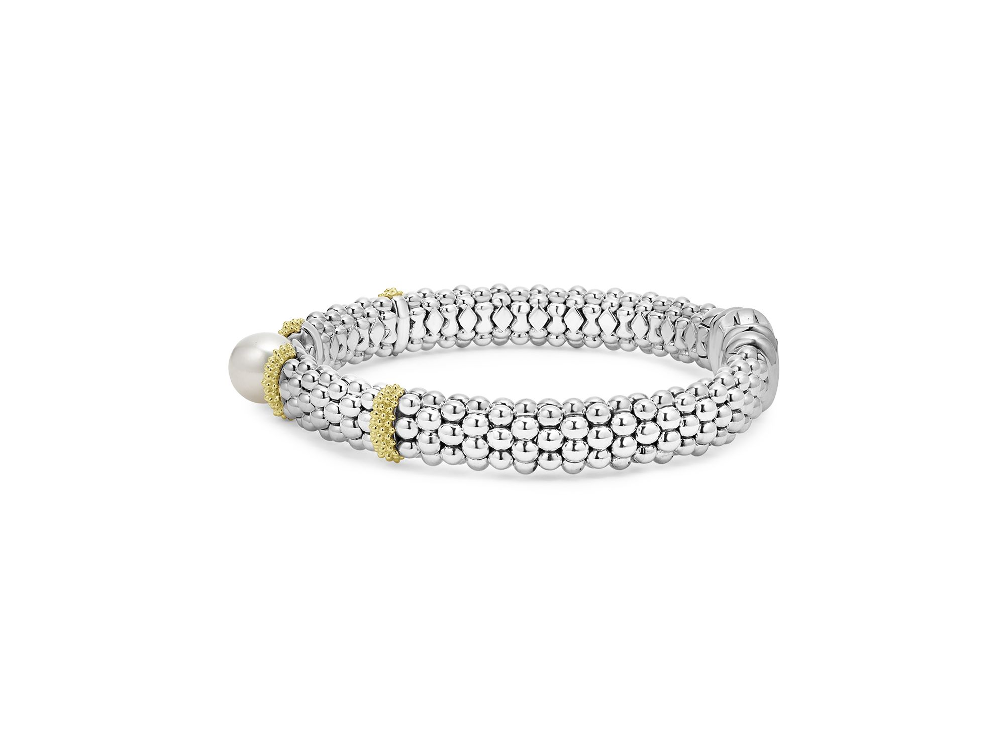 18K Yellow Gold & Sterling Silver Luna Cultured Freshwater Pearl Caviar Bead Bracelet — Image 4