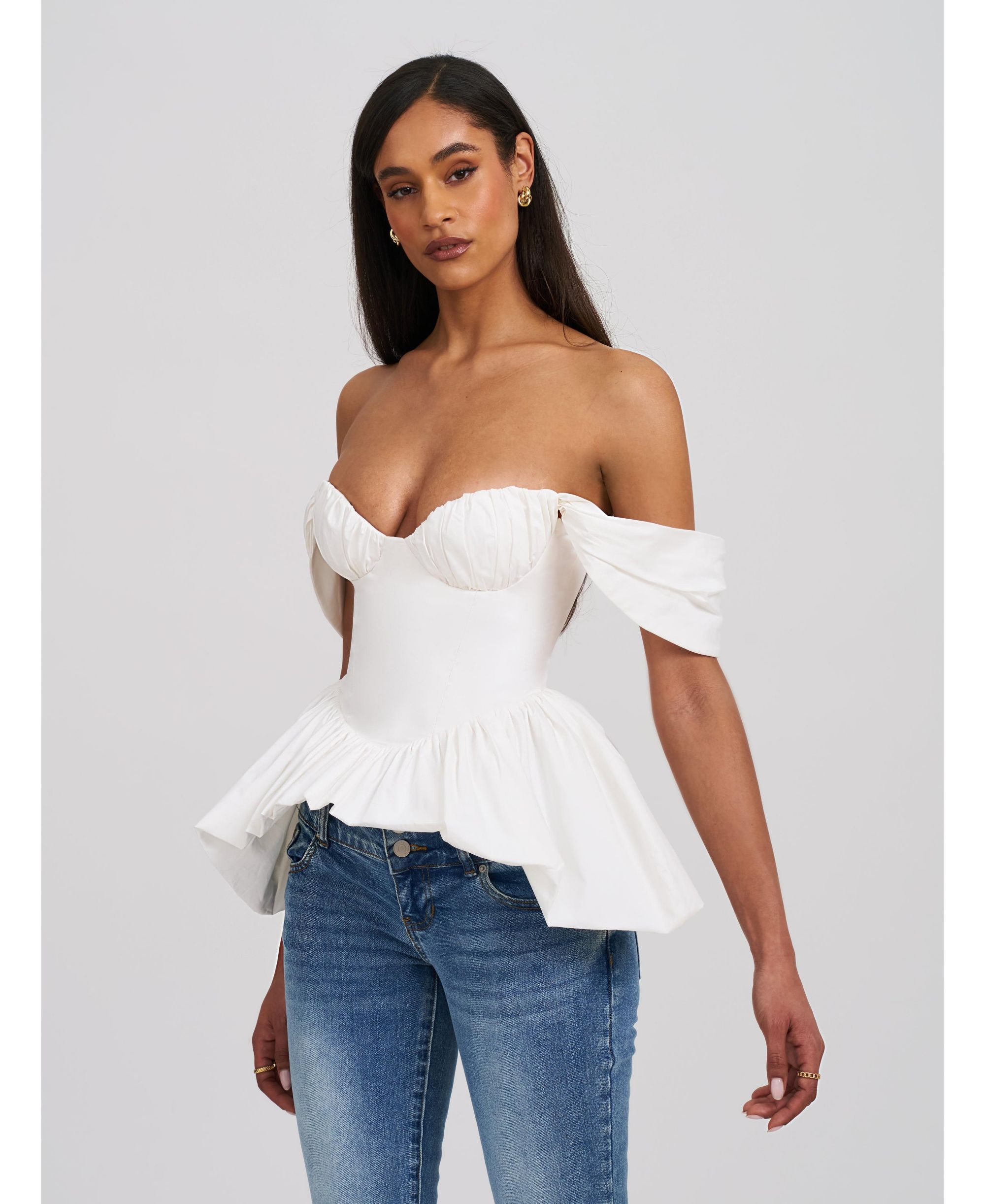 Qistina Off-Shoulder Bubble Hem Peplum Cotton Top — Image 4