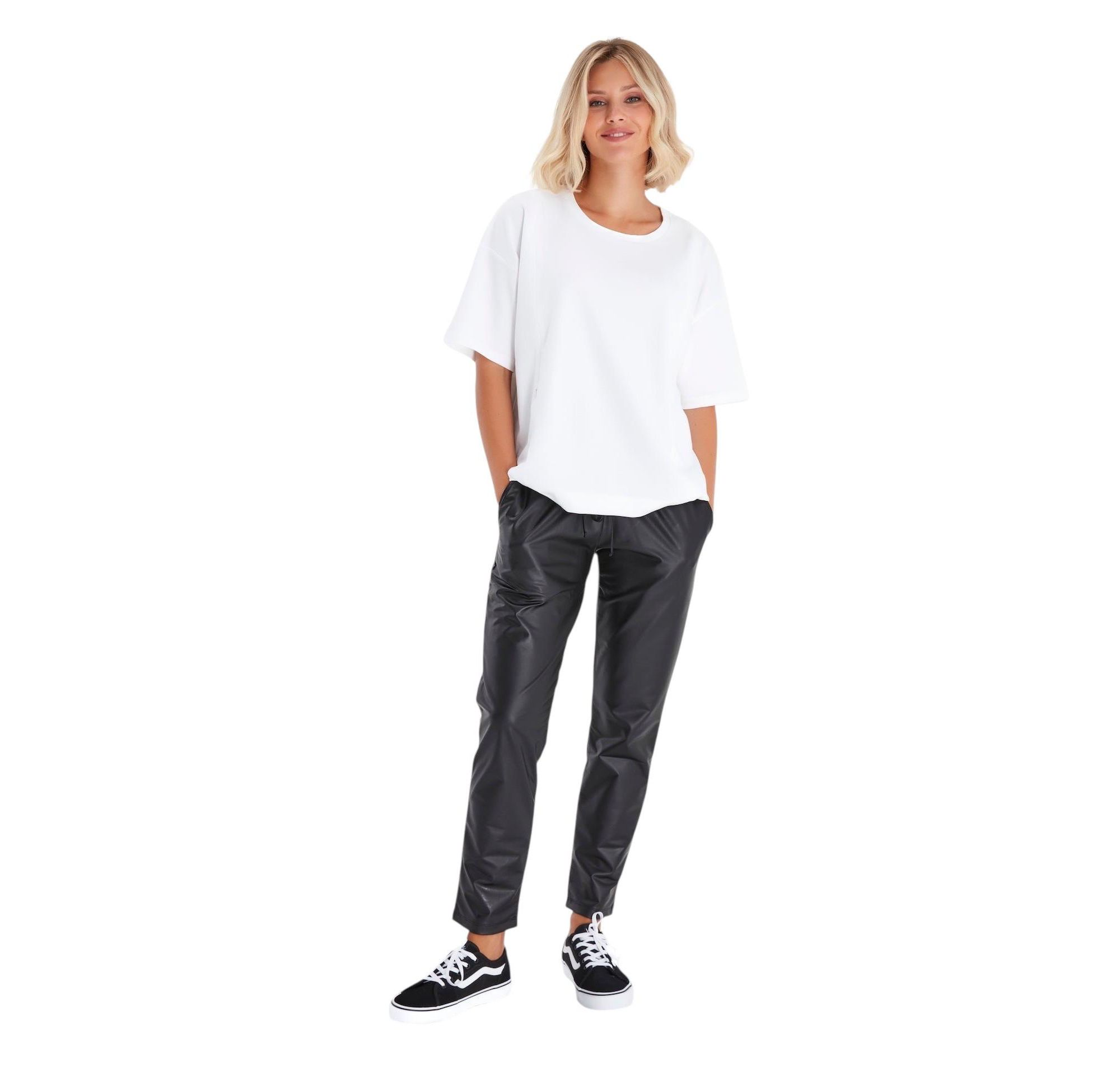 Comfy Cool Foldover Waistband Faux Leather Maternity Jogger Pants — Image 10