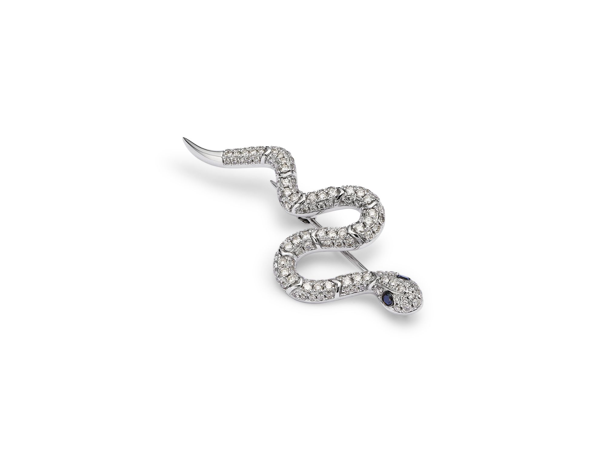 Black & White Diamond Snake Brooch in 14K White Gold, 1.00 tcw — Image 3