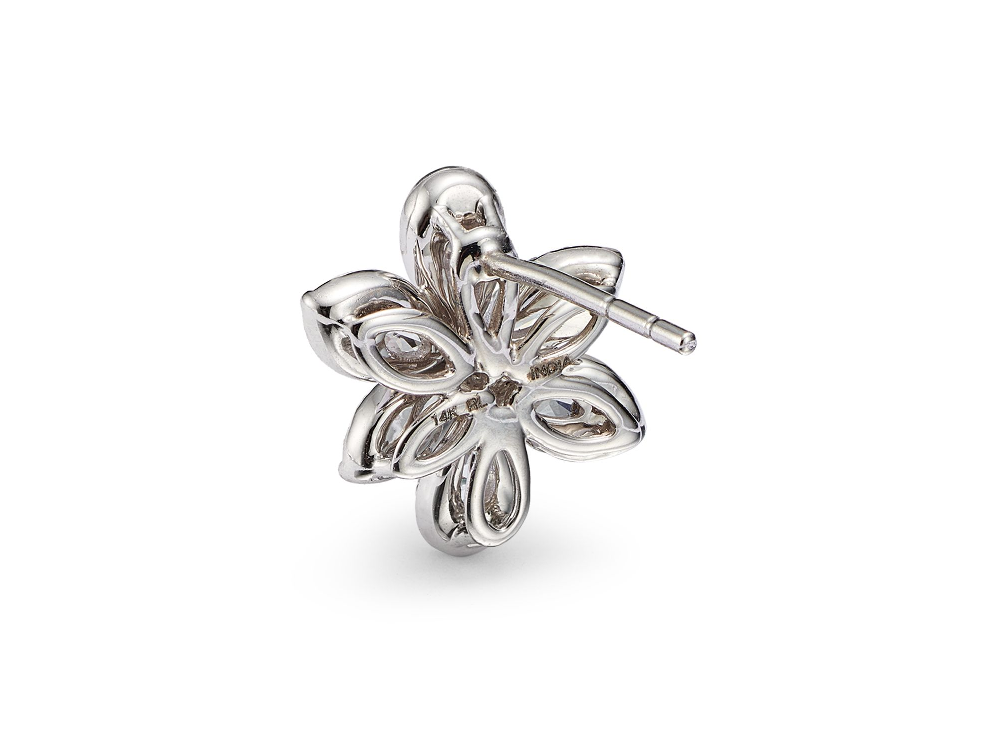 Marquis, Pear & Round Cut Diamond Flower Stud Earrings in 14K White Gold, 1.0 tcw — Image 3