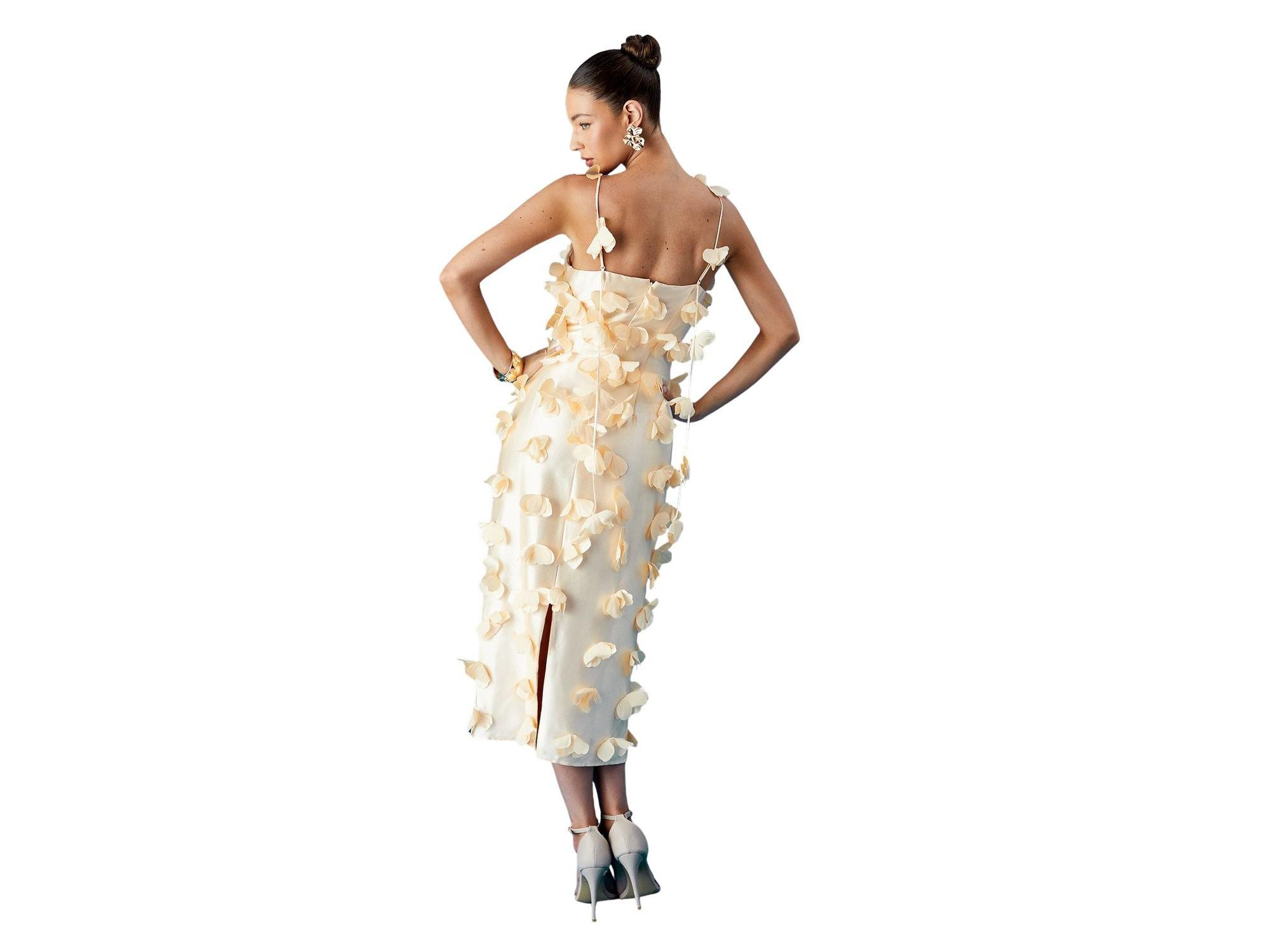 3D Flowers Strappy Satin Midi Dress — Image 4