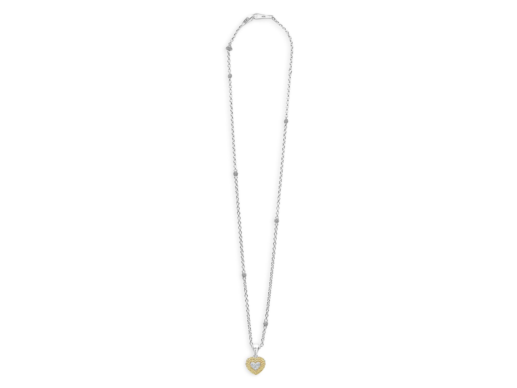 18K Yellow Gold & Sterling Silver Caviar Lux Diamond Heart Pendant Necklace, 16" — Image 5