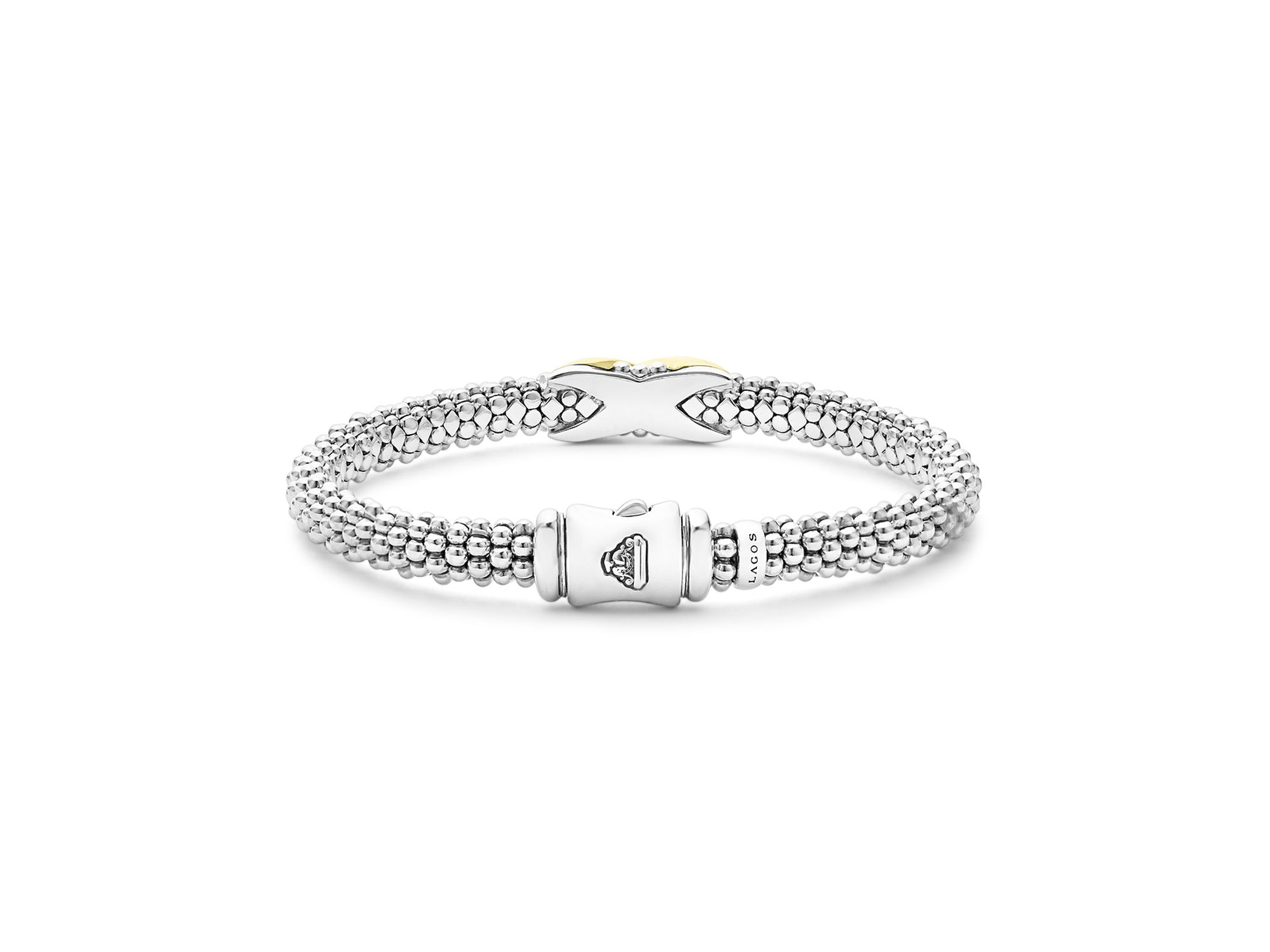 18K Yellow Gold & Sterling Silver Embrace X Caviar Bead Link Bracelet — Image 5