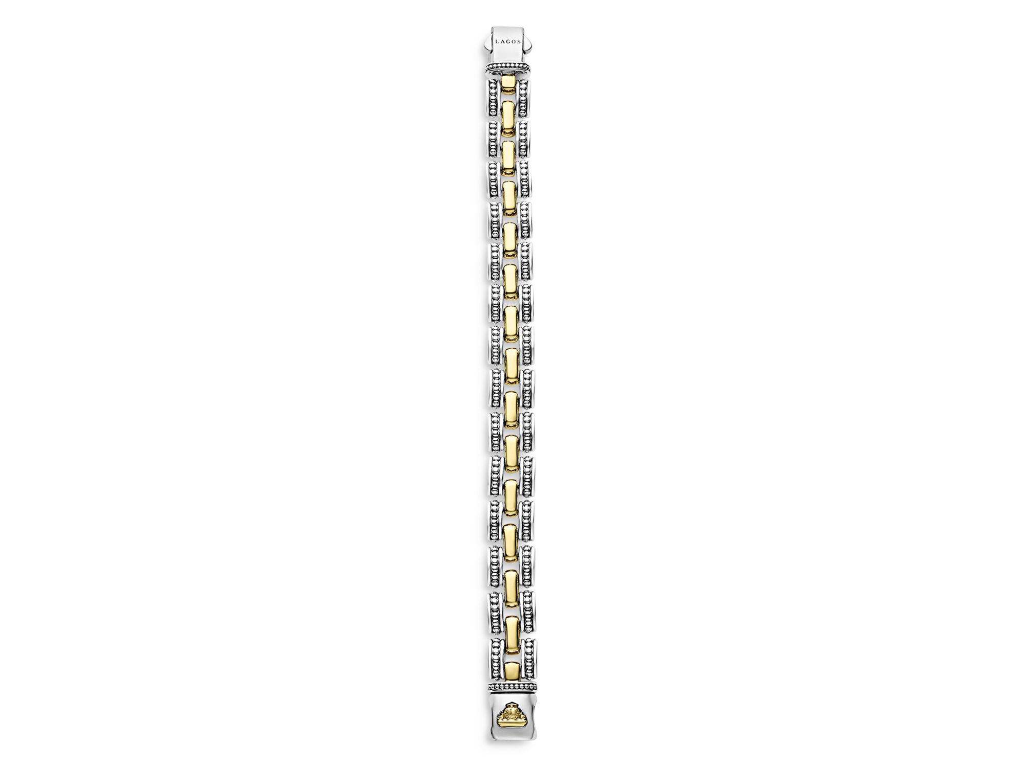 18K Yellow Gold & Sterling Silver High Bar Link Bracelet — Image 6