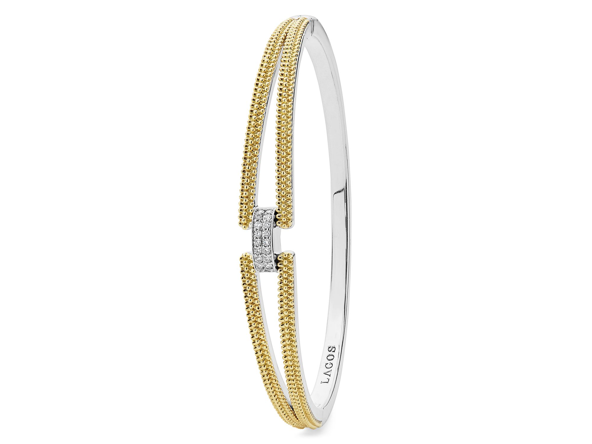 18K Yellow Gold & Sterling Caviar Lux Clip Diamond Pavé Bangle Bracelet - Exclusive — Image 4