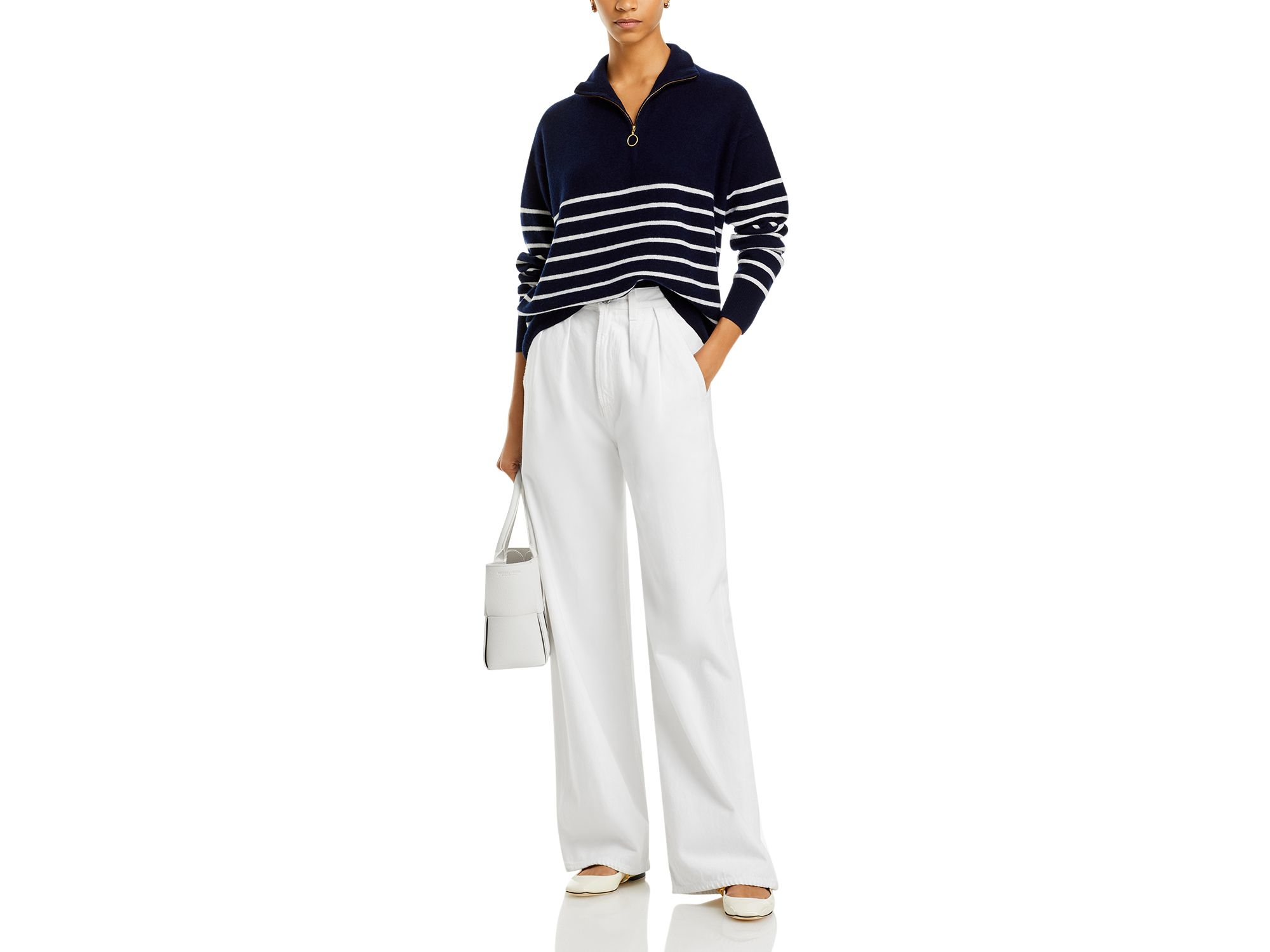 100% Cashmere Mock Neck Quarter Zip Striped Sweater - Exclusive — Image 6