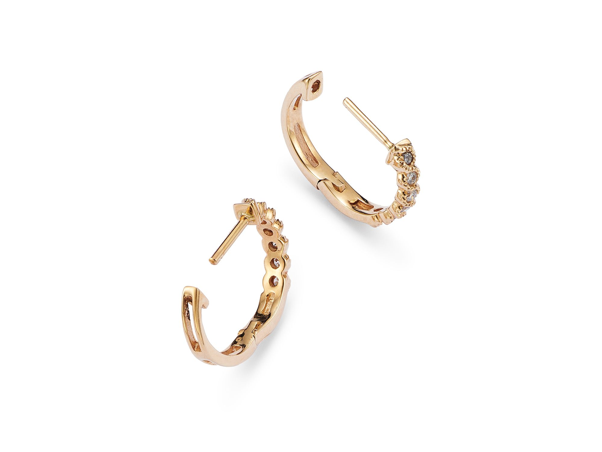 Diamond Milgrain Huggie Hoop Earrings in 14K Yellow Gold, 0.10 tcw — Image 3
