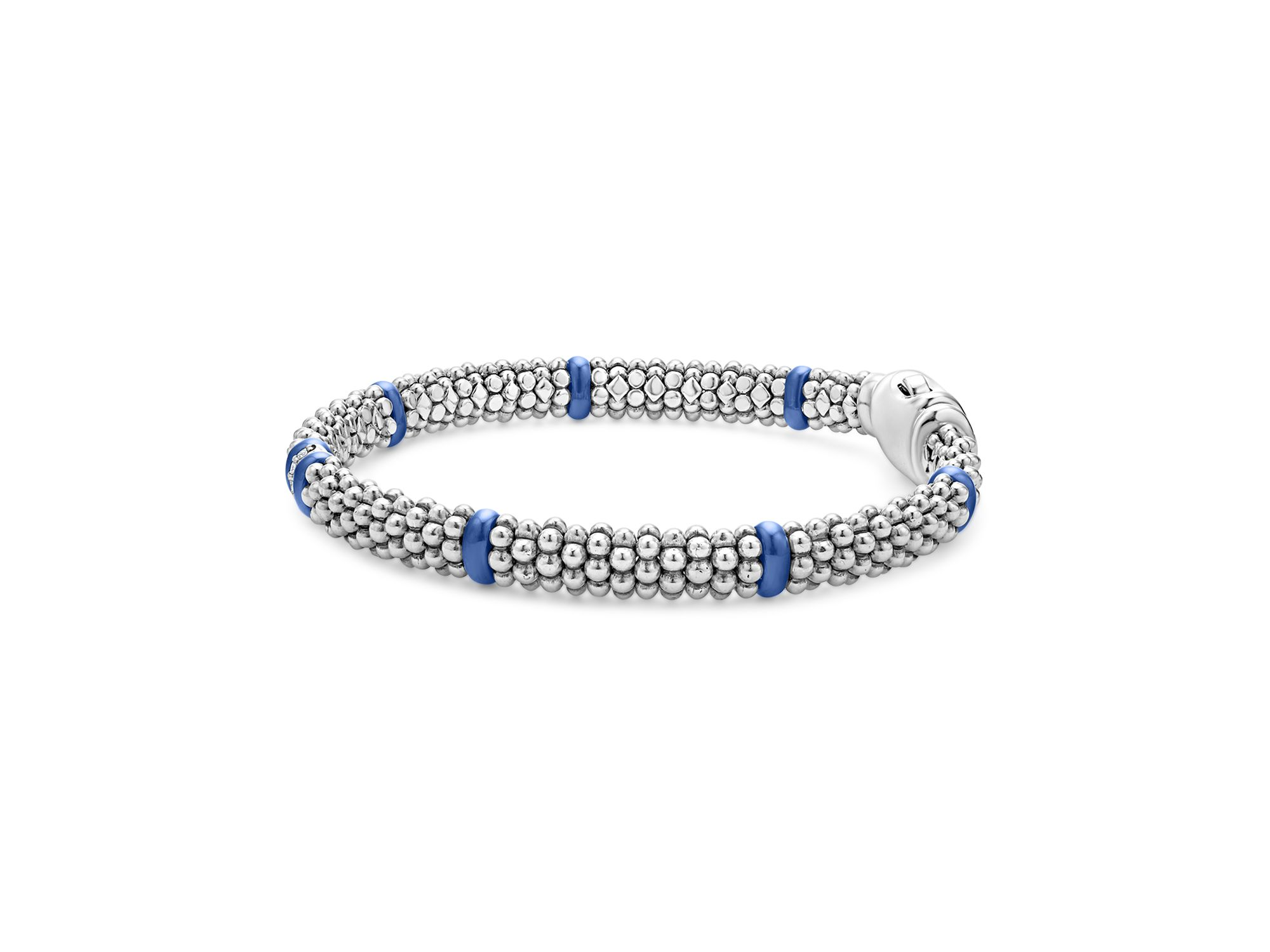 Single Station Diamond Blue Caviar Bracelet in Sterling Silver — Image 4