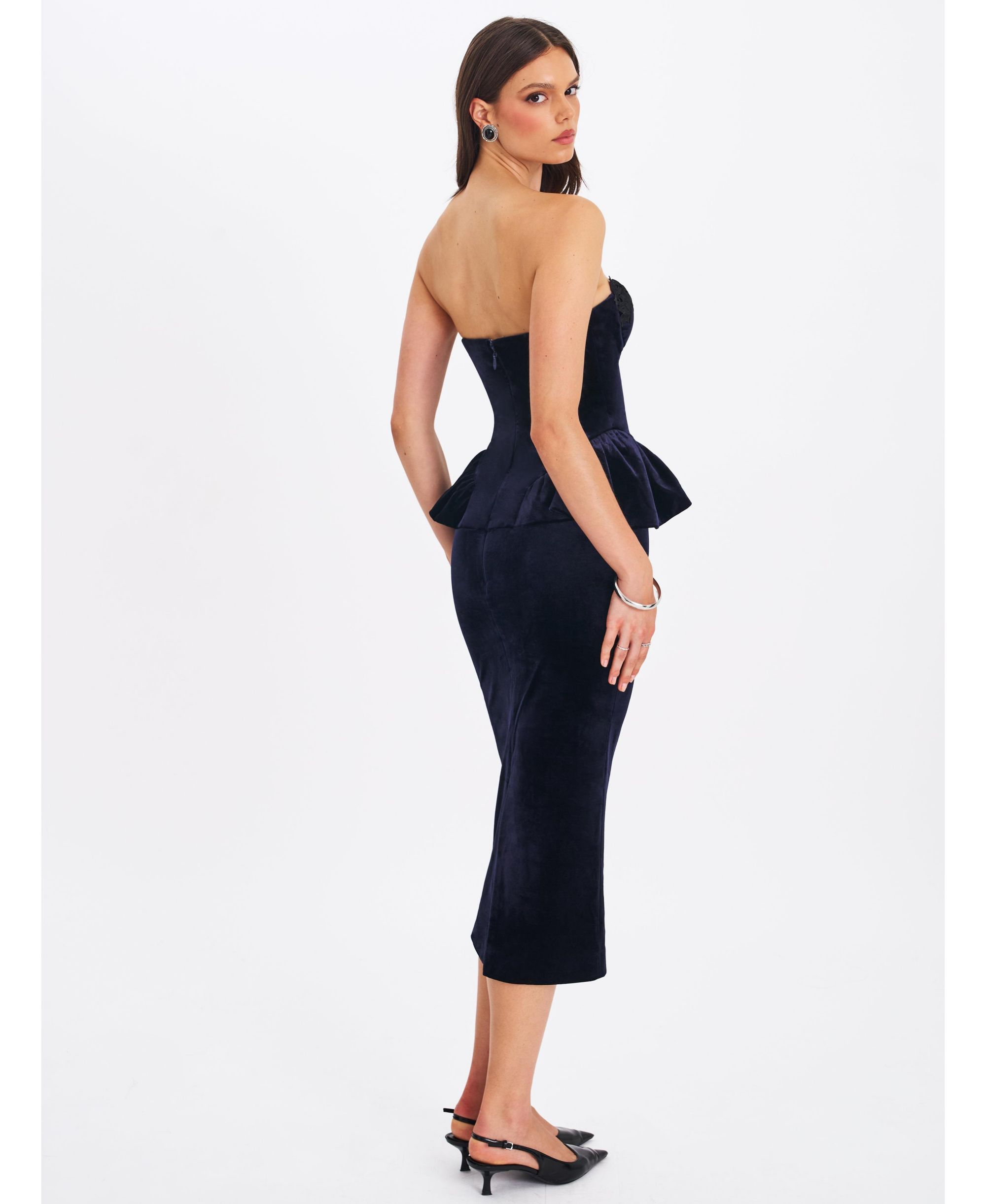 Pascha Lace Applique Strapless Peplum Maxi Dress — Image 9