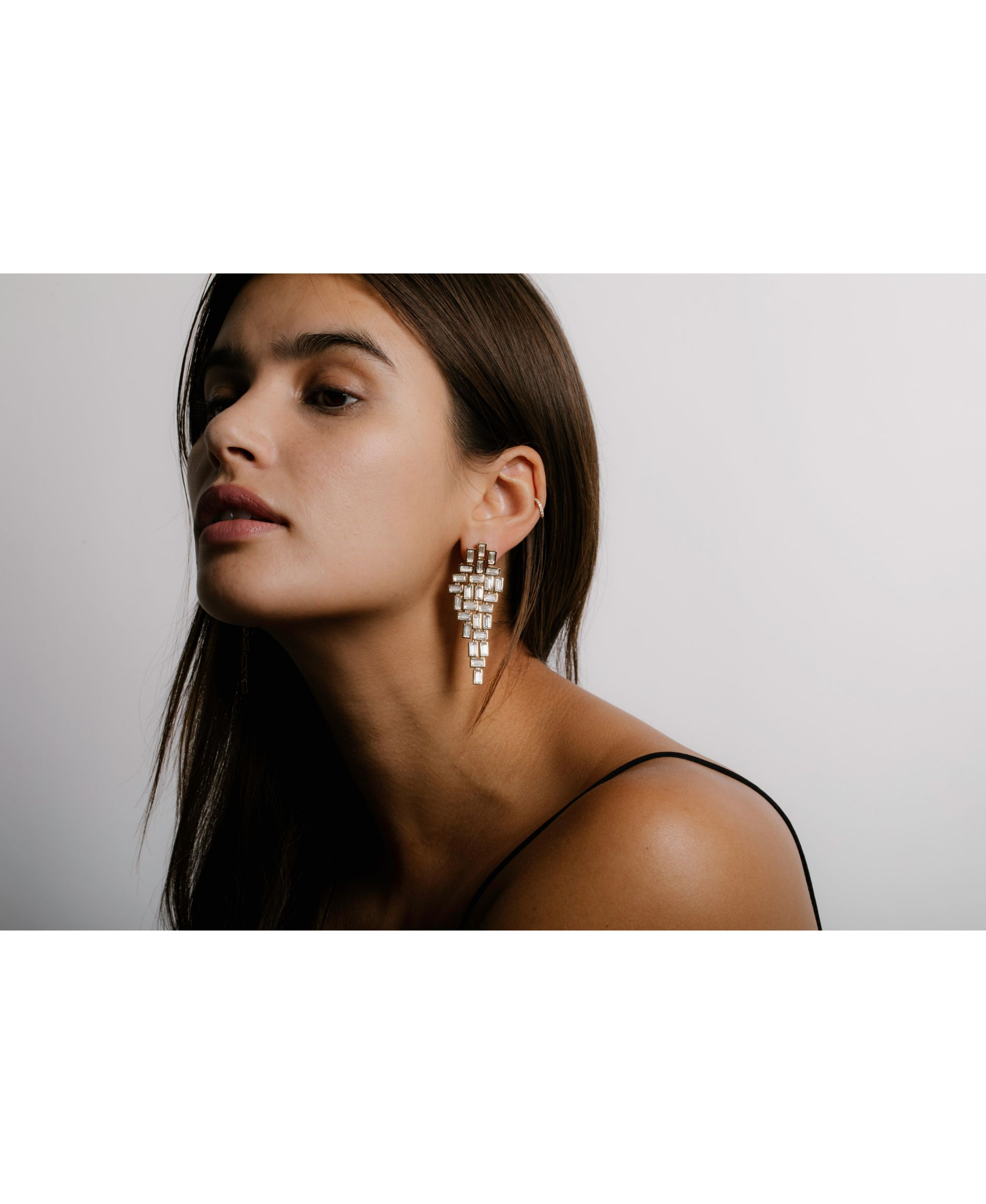 Baguette Cascade Earrings in 14K White Gold, 12.5ctw Baguette Lab Grown Diamonds — Image 3