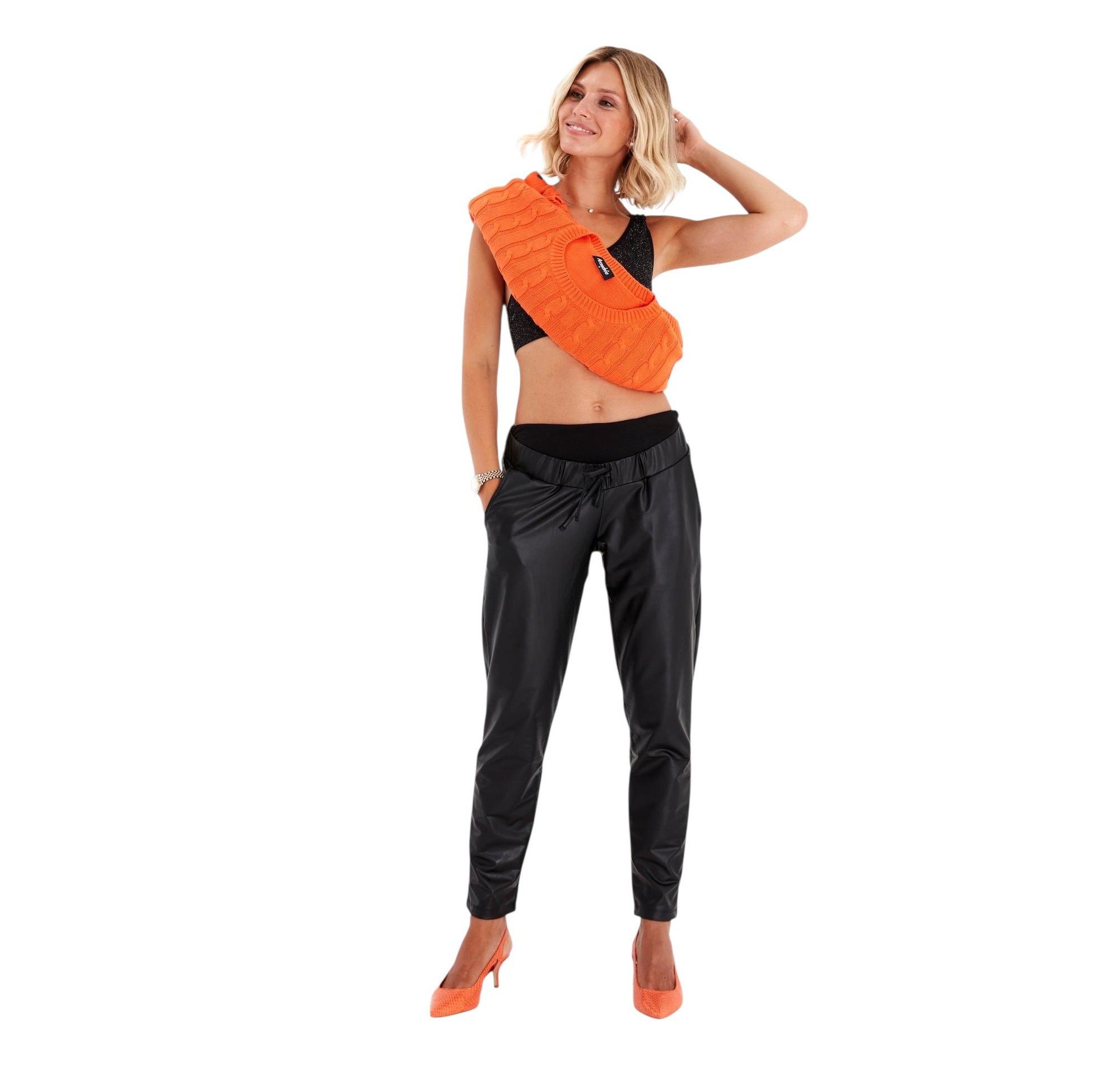 Comfy Cool Foldover Waistband Faux Leather Maternity Jogger Pants — Image 5