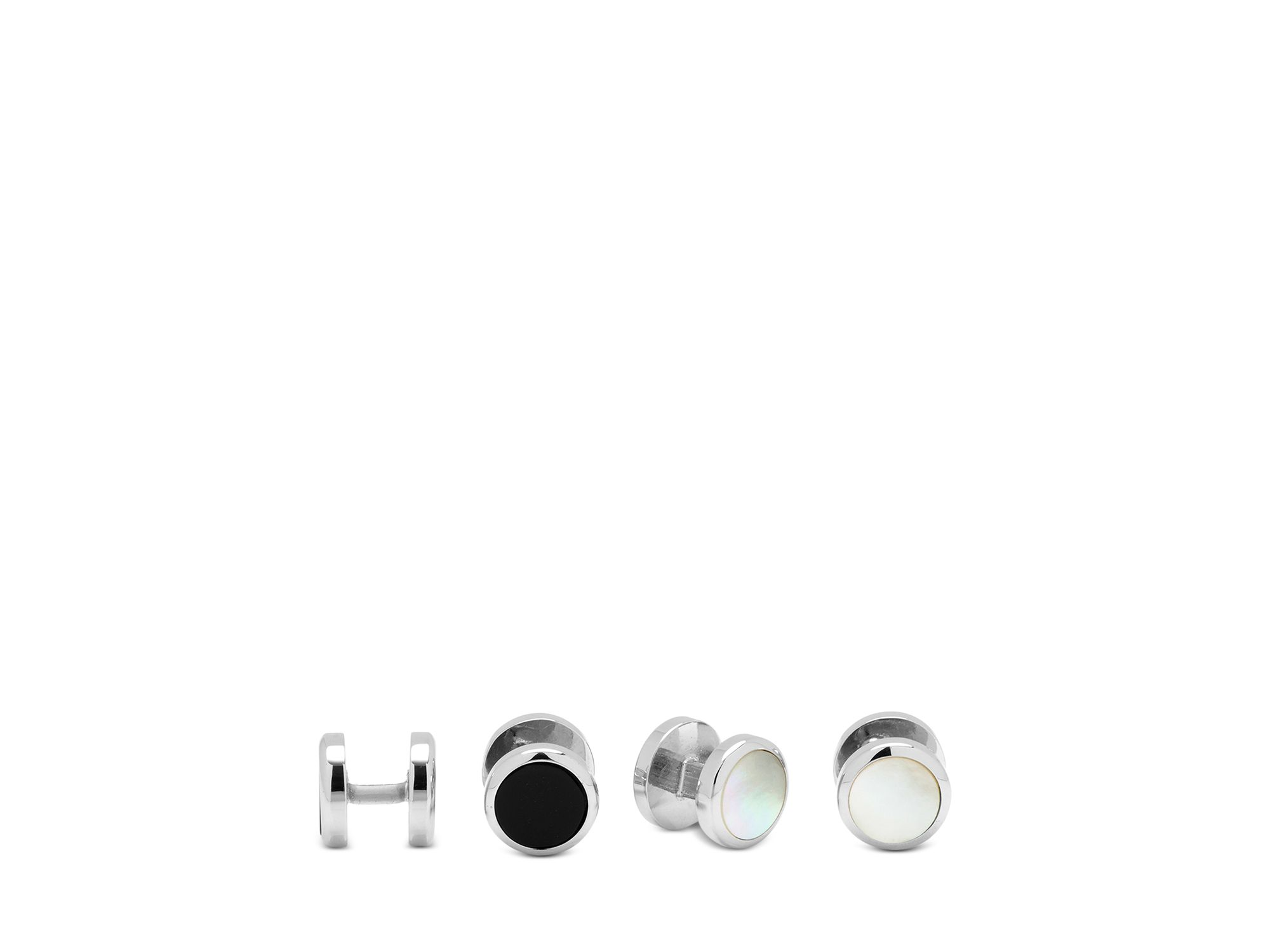 Double Sided Onyx & Mother of Pearl Round Beveled Stud Set — Image 3