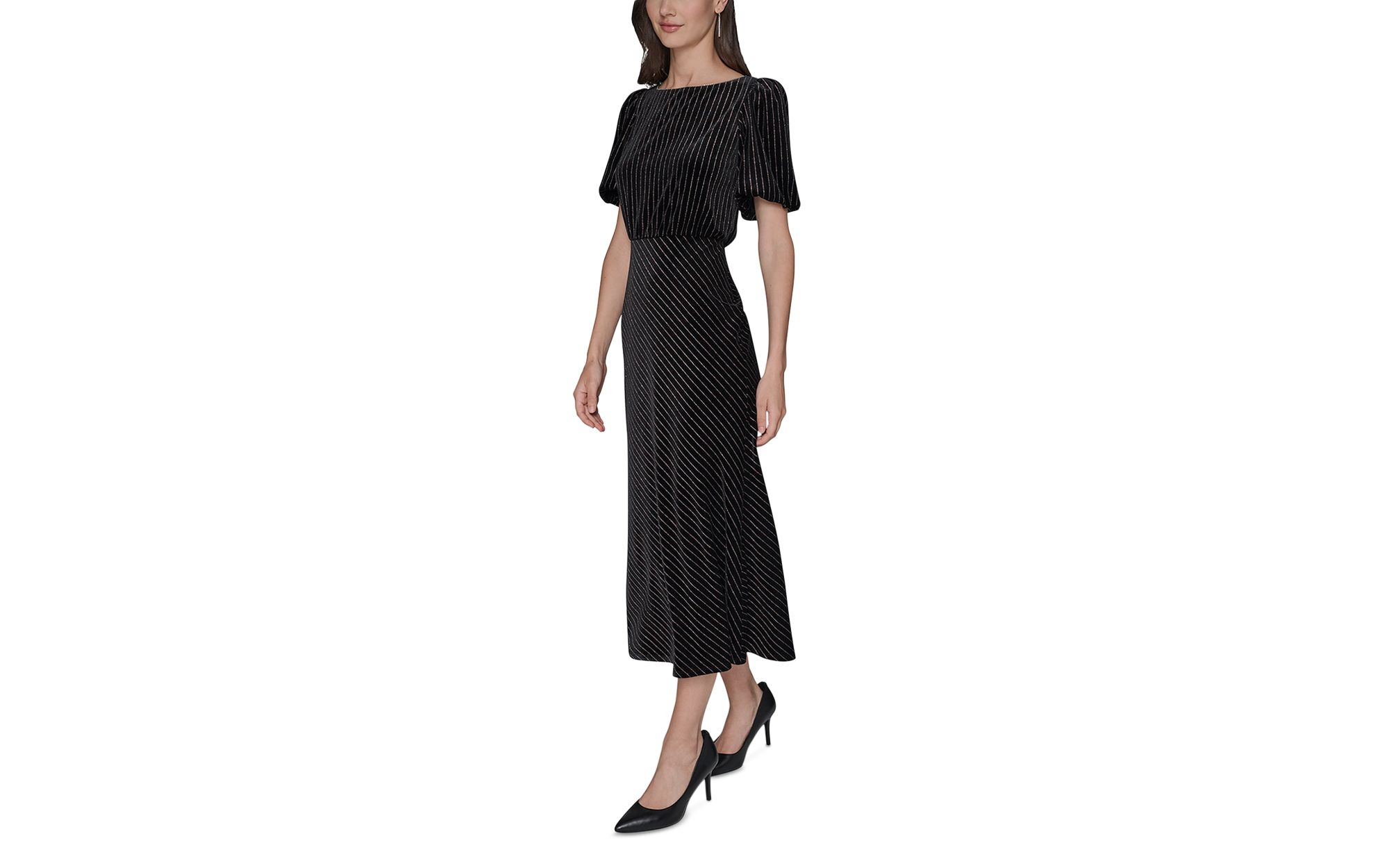Velvet Pinstriped Midi Dress — Image 4