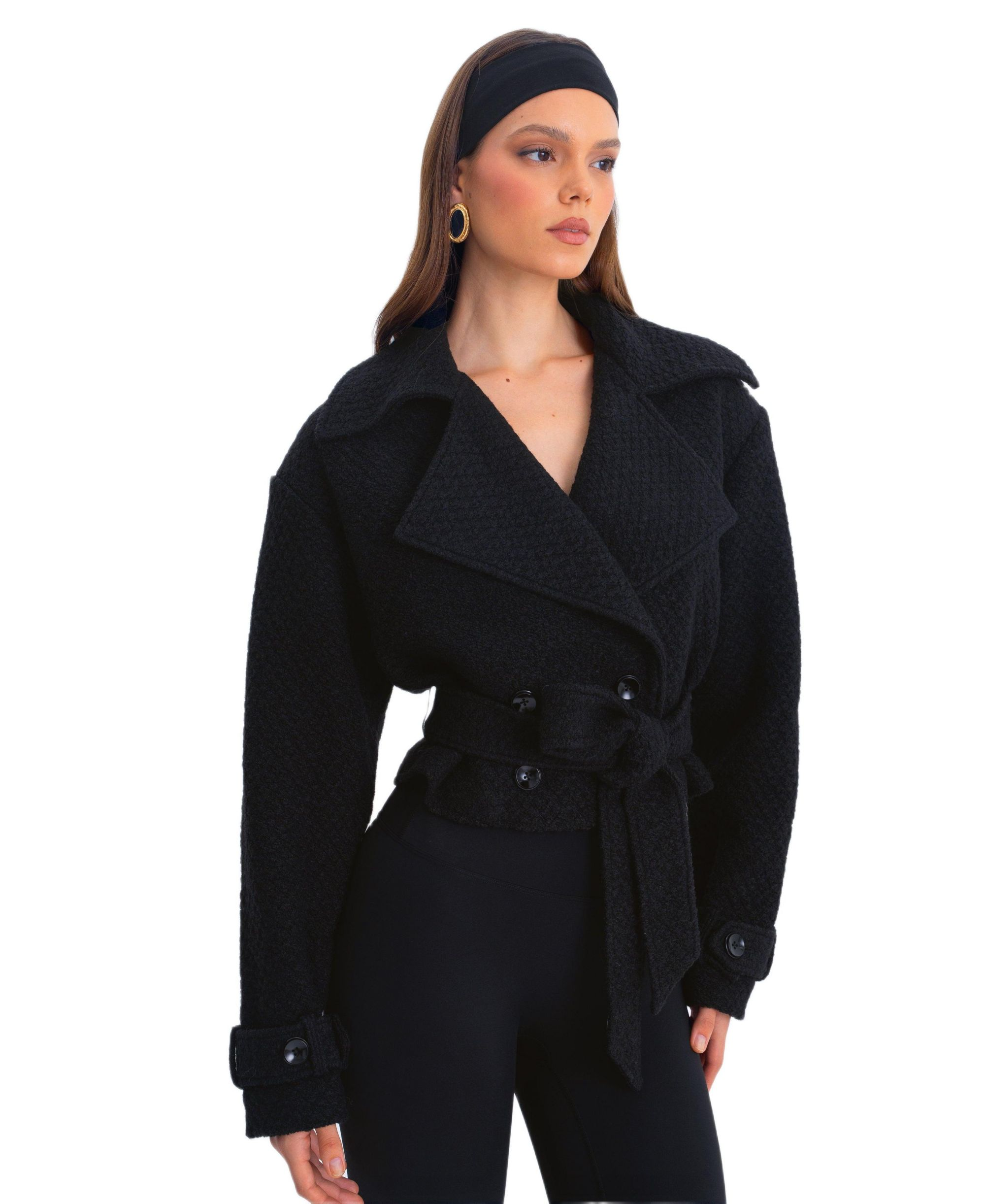 Dara Wool Blend Cropped Double-Breasted Belted Coat — Image 4