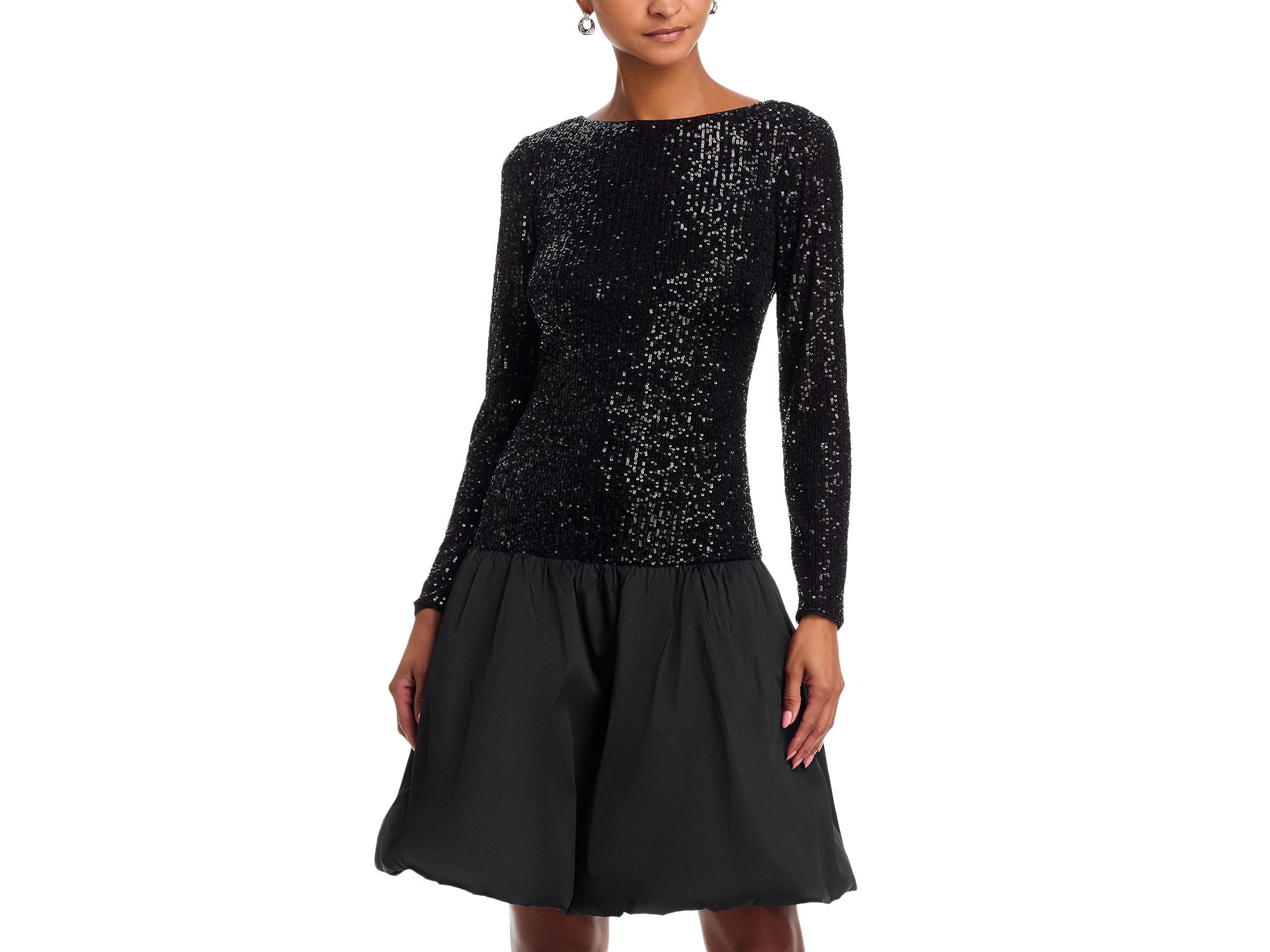 Long Sleeve Boat Neck Combo Bubble Dress - Image 1