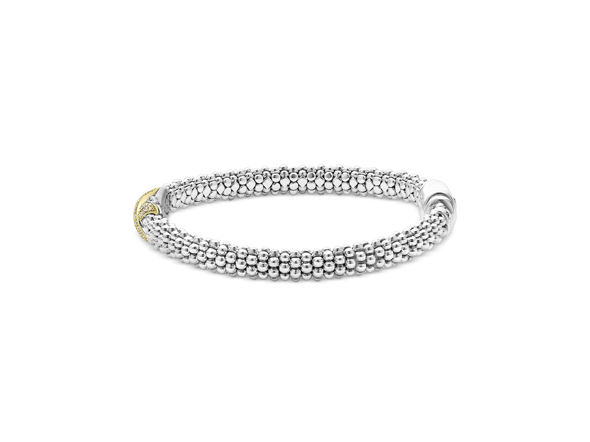 18K Yellow Gold & Sterling Silver Embrace Diamond Pavé X Caviar Bead Bracelet — Image 4