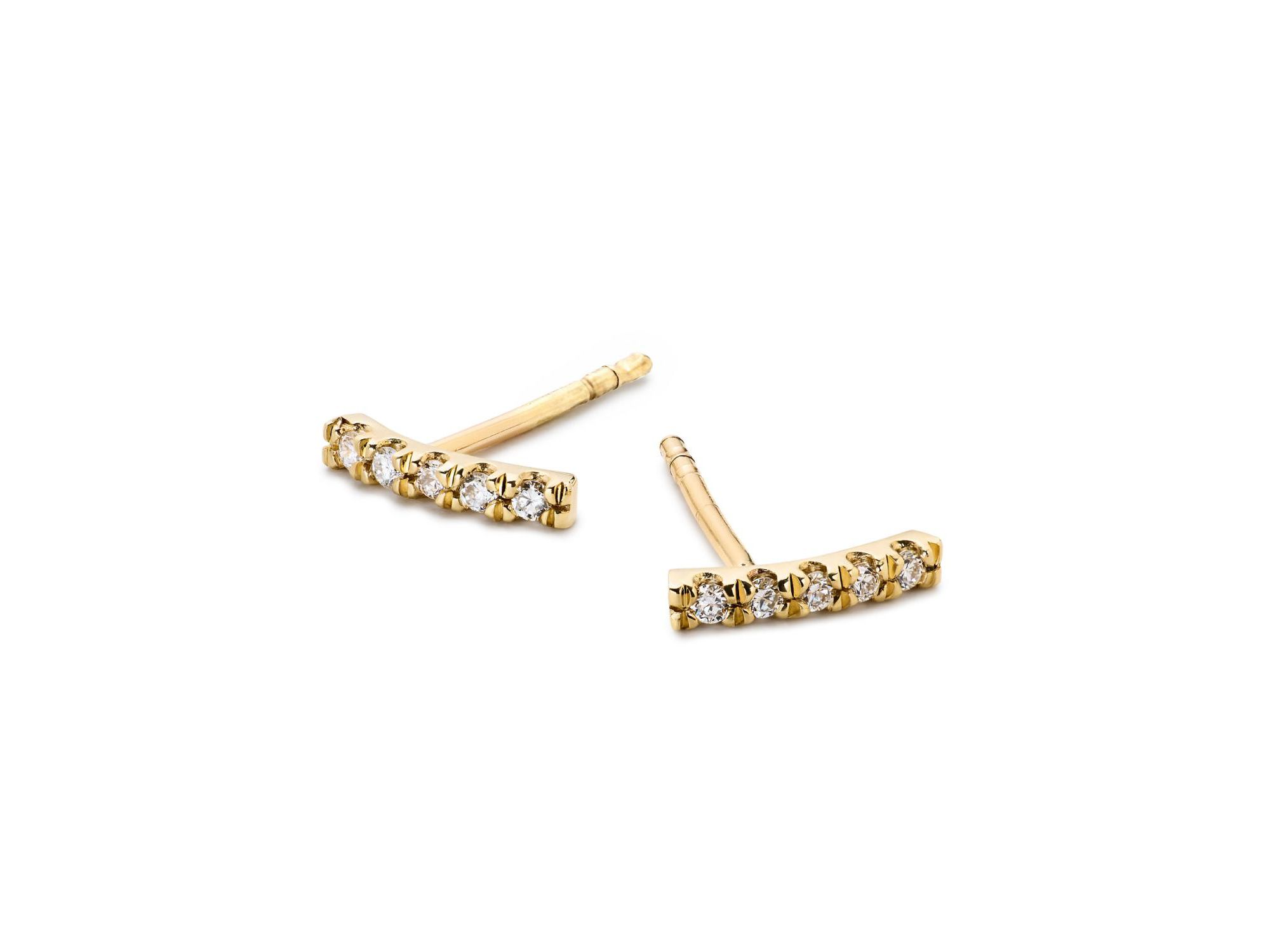 Gold Pave Lab-Grown Diamond Bar Stud Earrings — Image 5