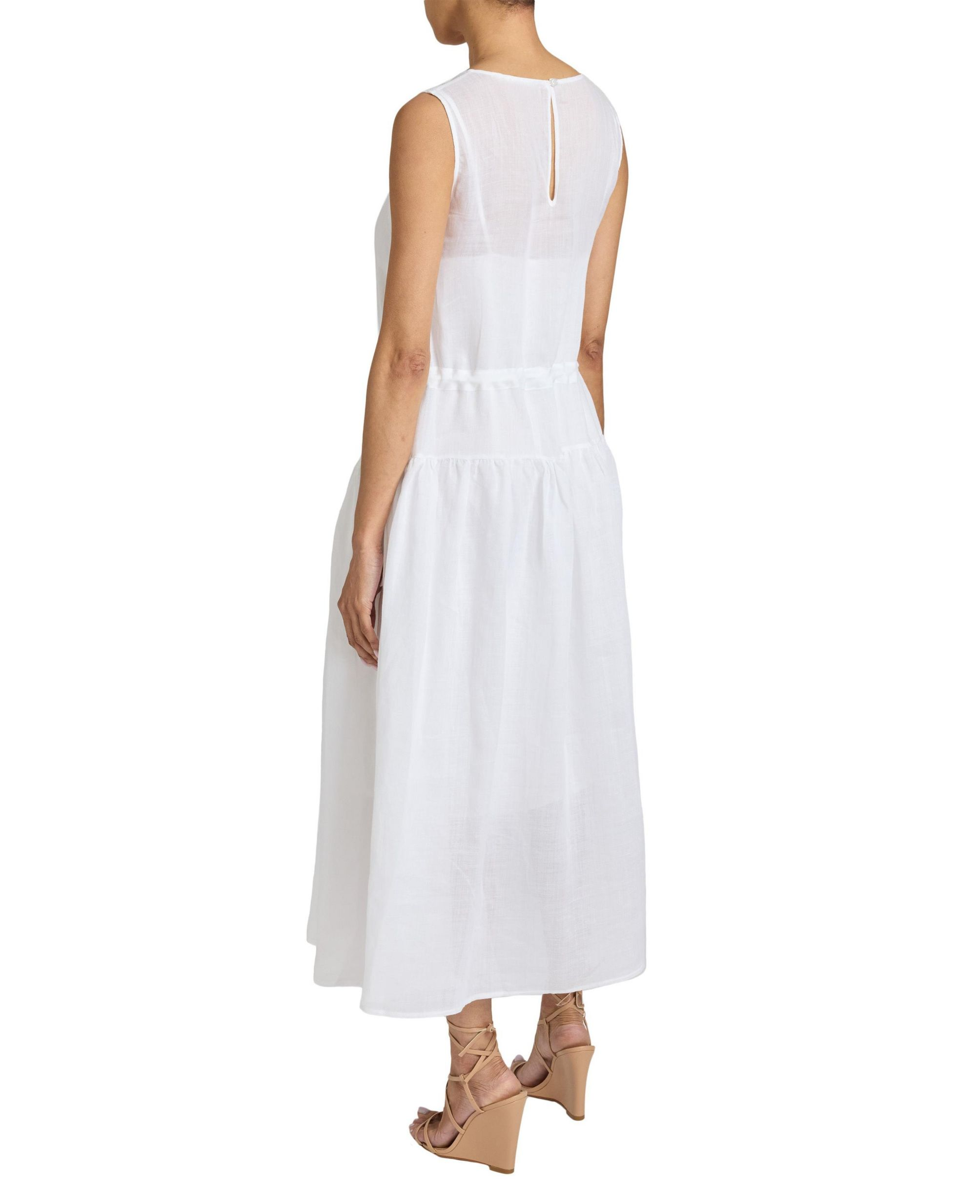 MISTY Sleeveless Midi Dress with Full Skirt and Detachable Slip, Side Pockets in Lightweight Ramie — Image 4