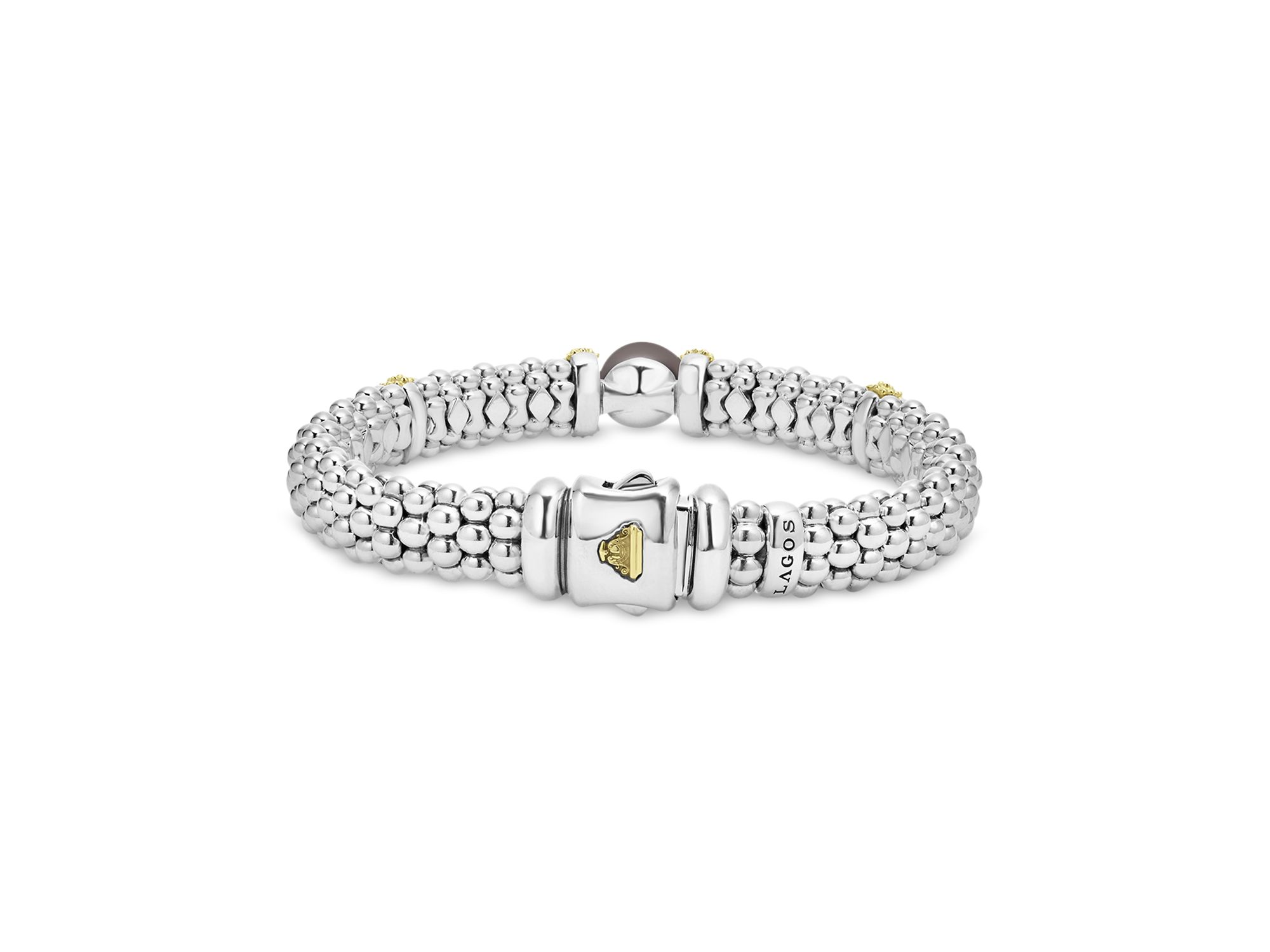 18K Yellow Gold & Sterling Silver Luna Black Tahitian Pearl Caviar Bead Bracelet — Image 5