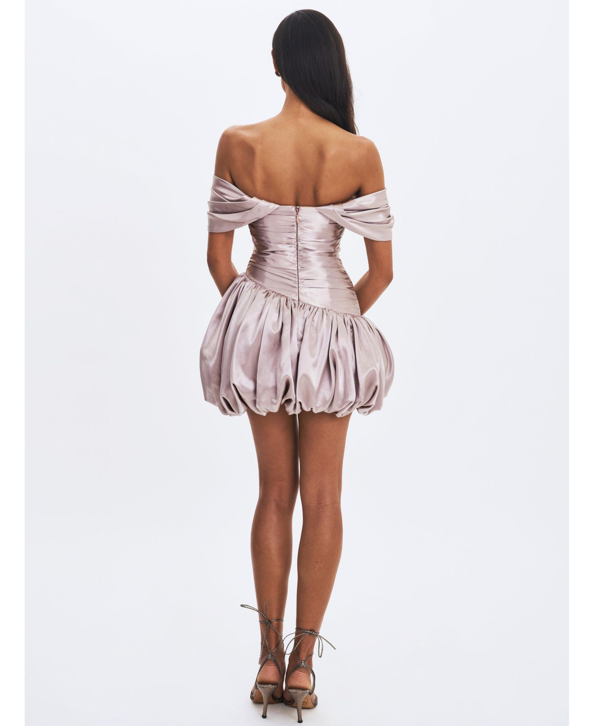 Milena Ruched Asymmetrical Bubble Mini Dress — Image 9