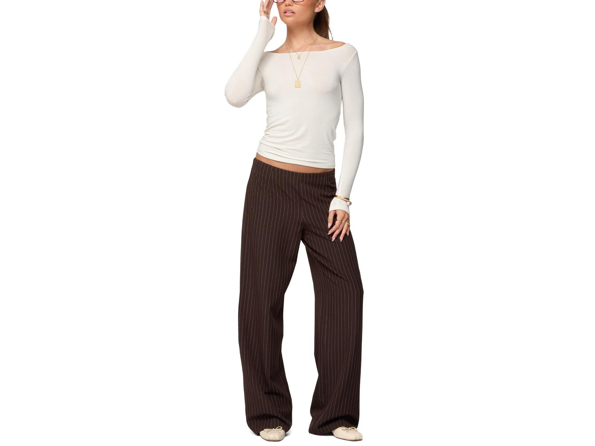 Kerie Pinstripe Low Rise Pants — Image 5
