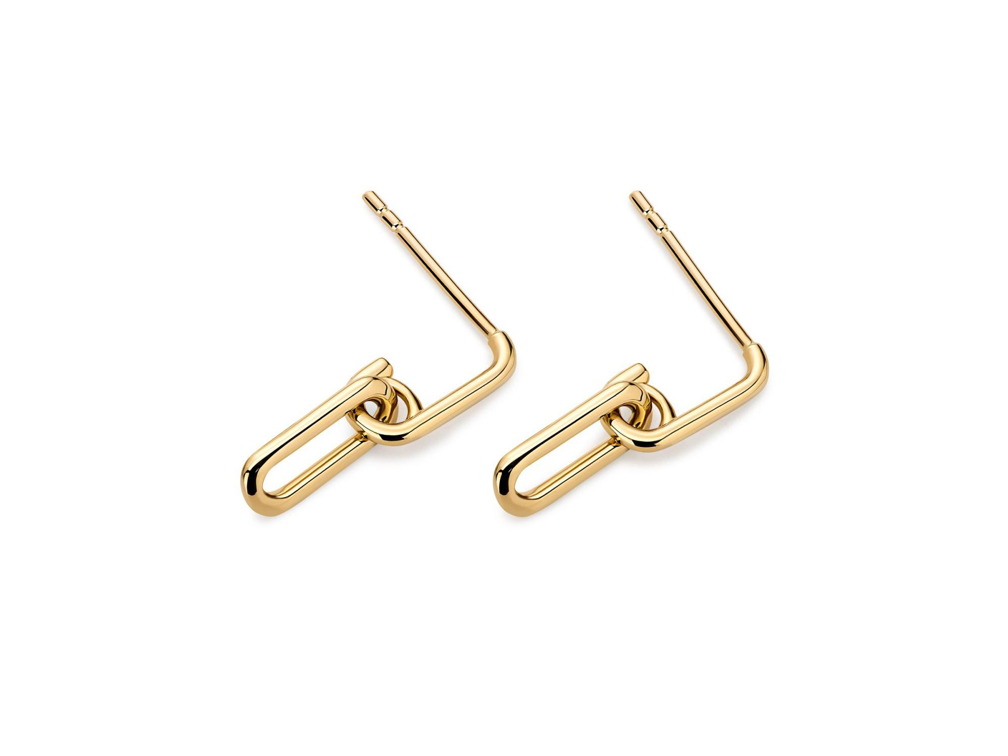 Solid Yellow Gold Oval Links Drop Earrings — Image 4