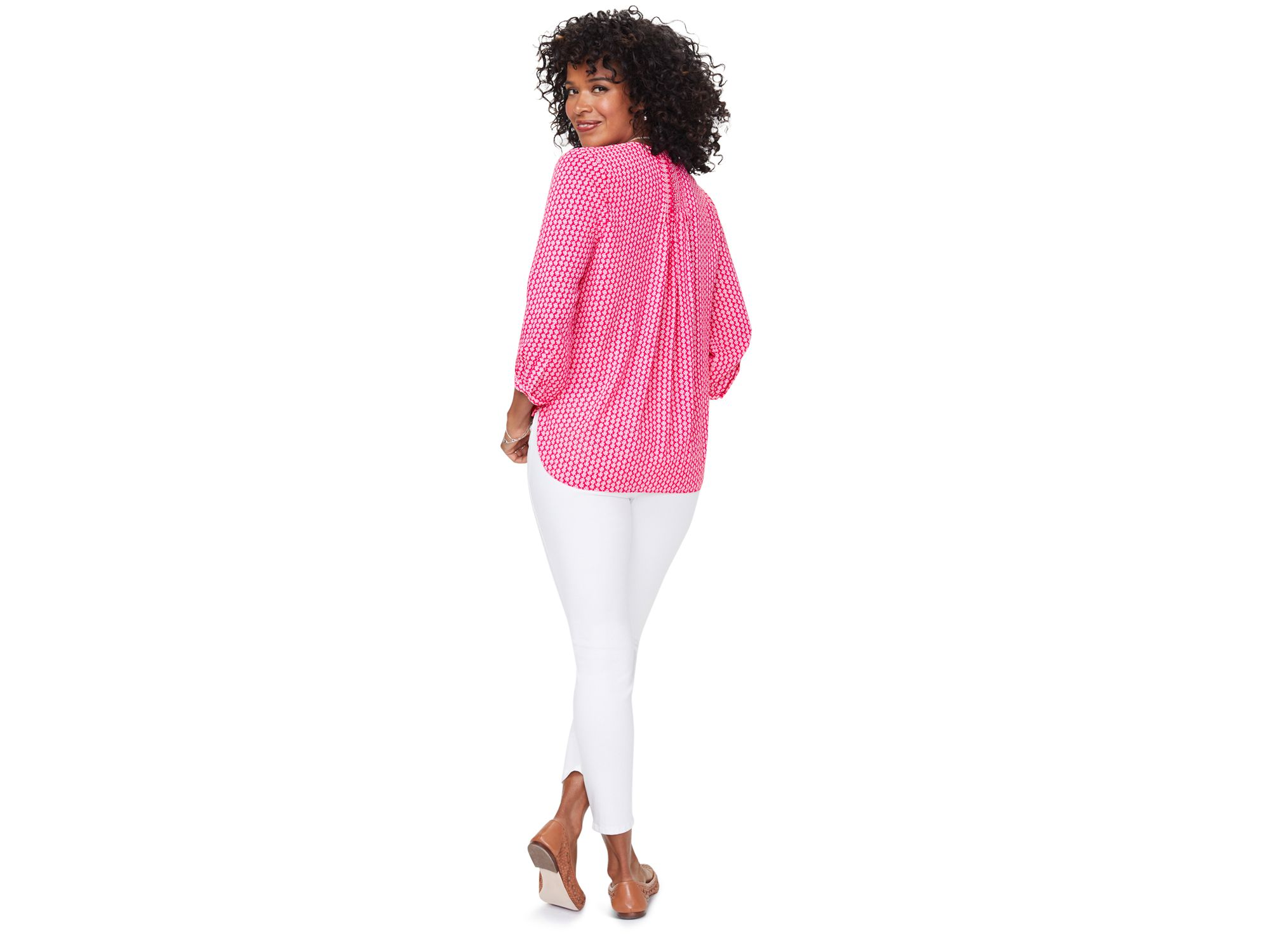 Three Quarter Sleeve Printed Pintucked Back Blouse — Image 6
