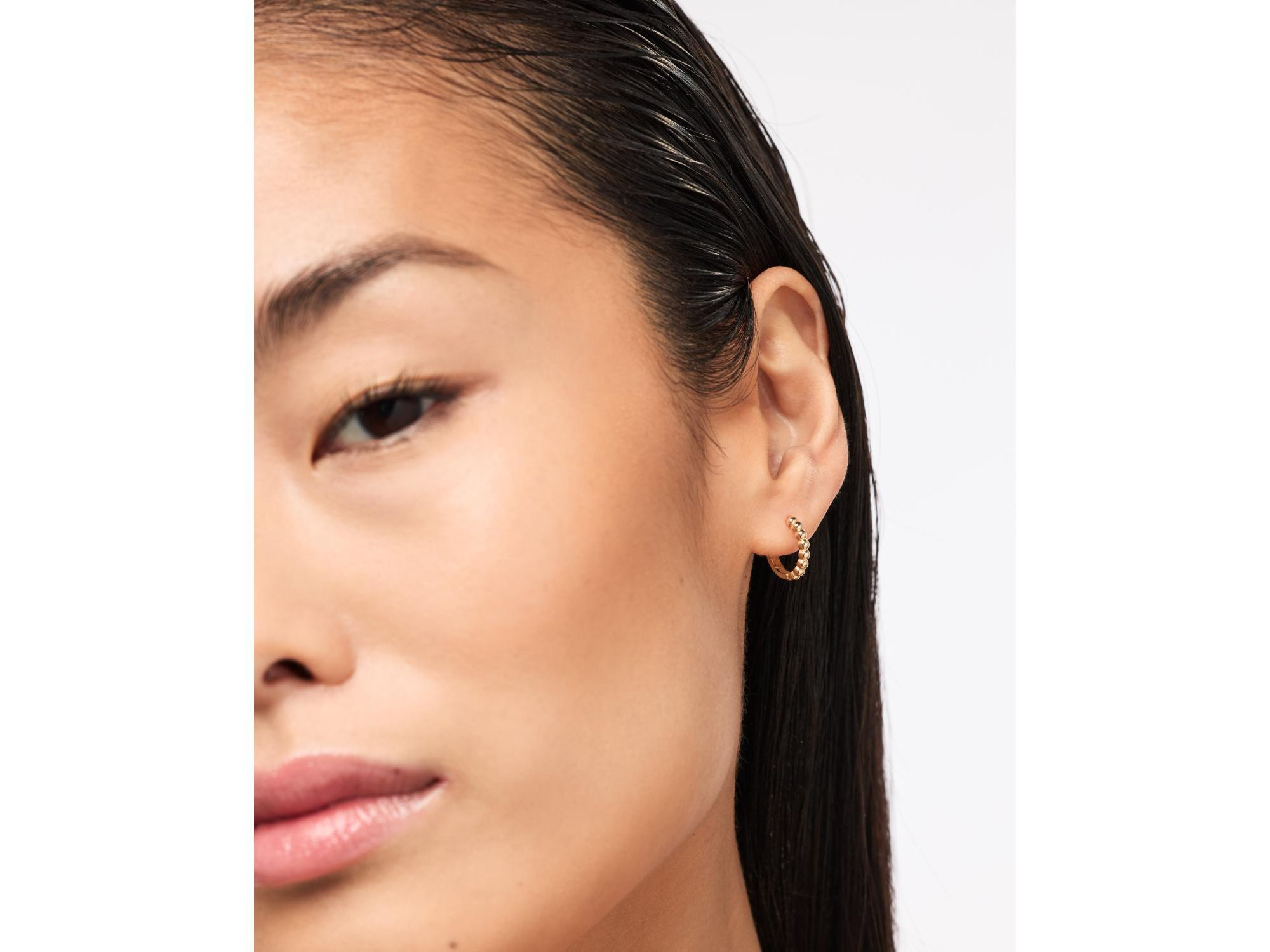 Solid Yellow Gold Bead Hoops Small Earrings — Image 3