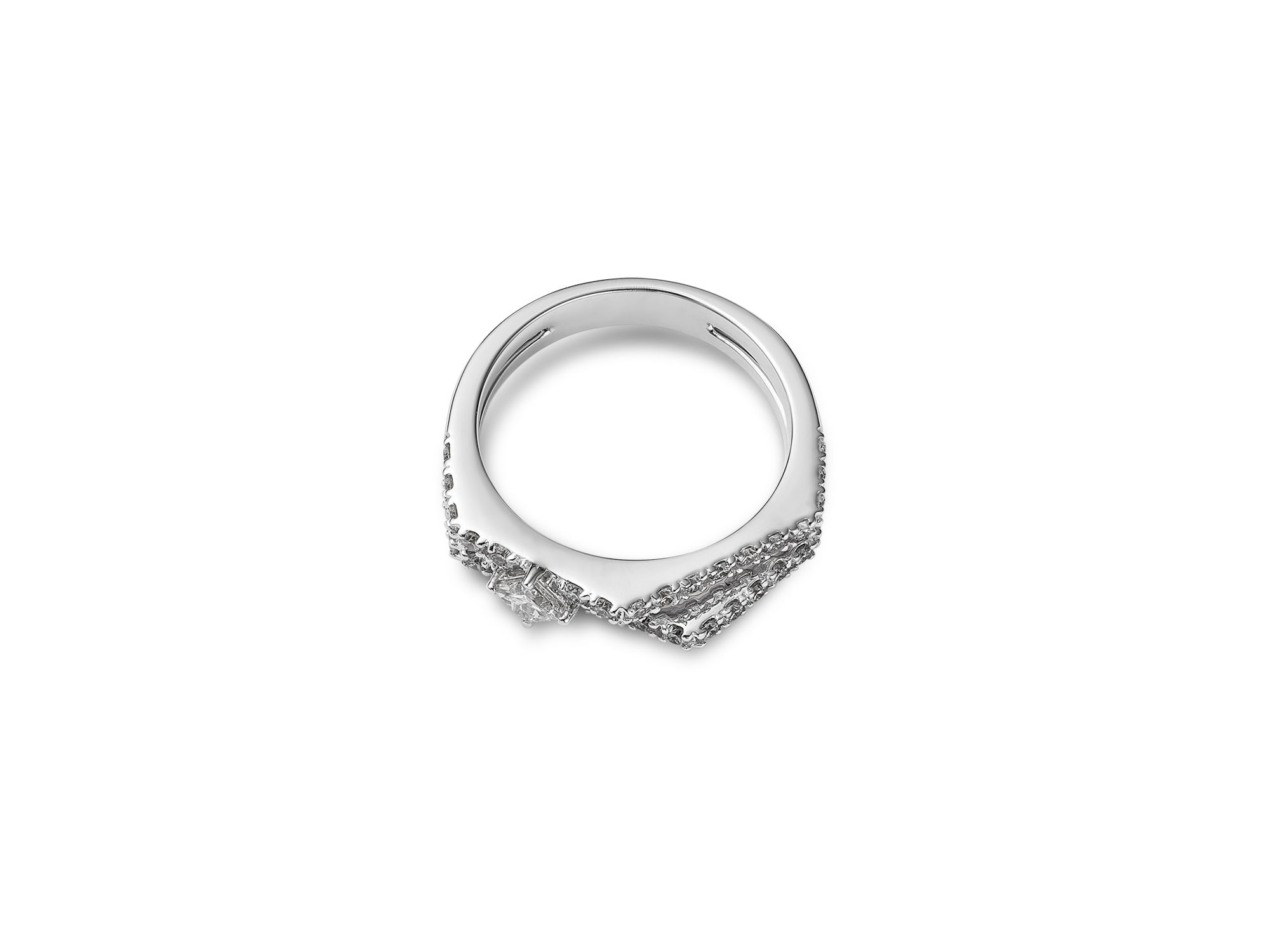 Diamond Princess & Round Double Row Ring in 14K White Gold, 0.75 tcw — Image 3