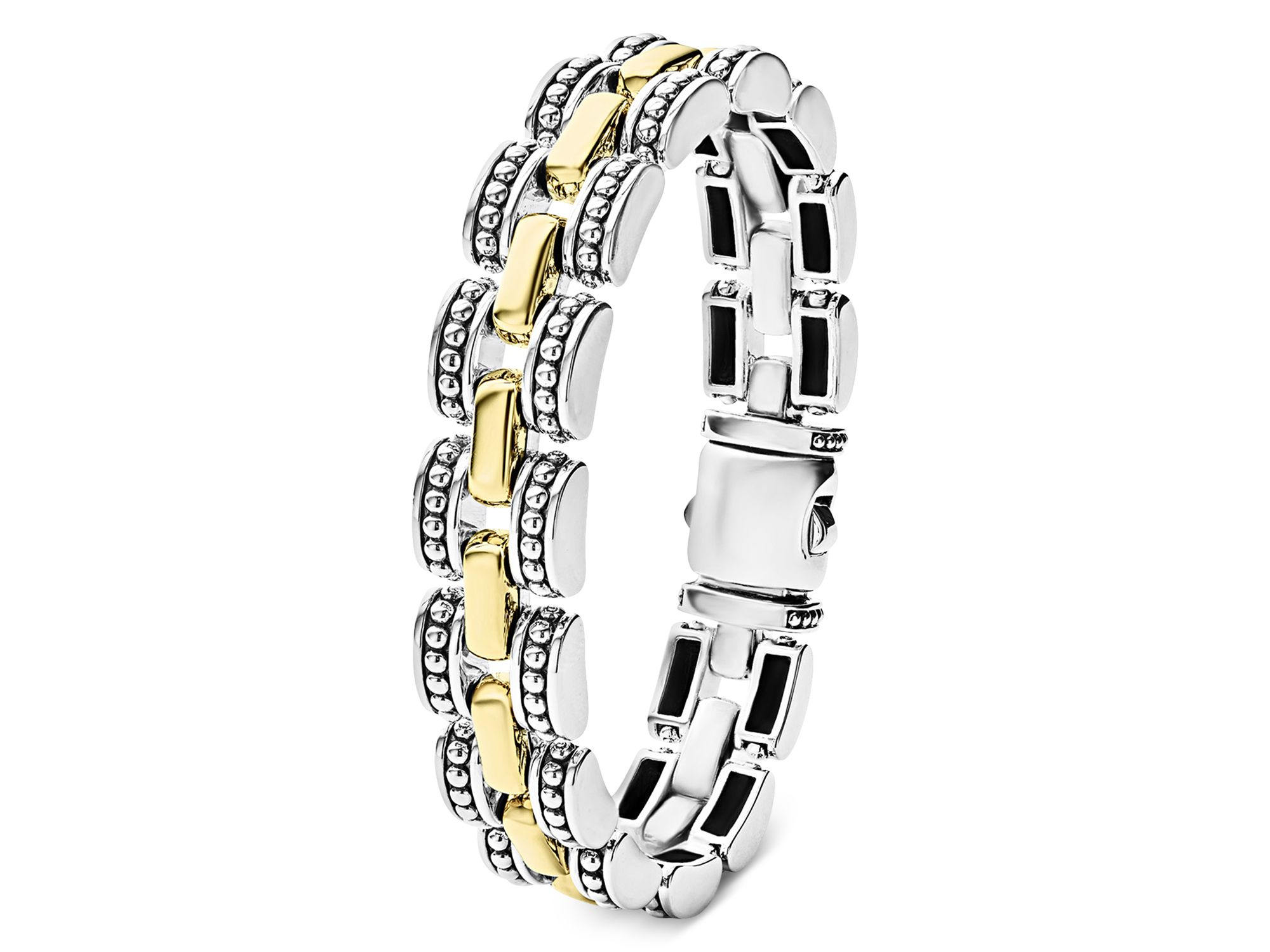 18K Yellow Gold & Sterling Silver High Bar Link Bracelet — Image 4