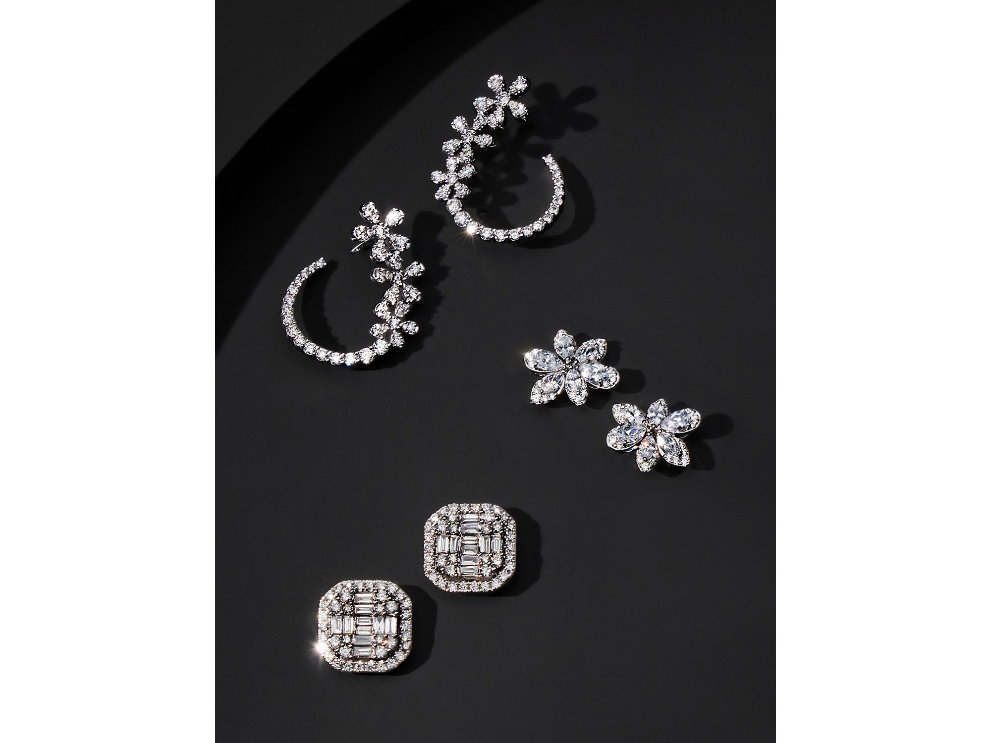 Diamond Flower Front-to-Back Earrings in 14K White Gold, 1.0 tcw — Image 3