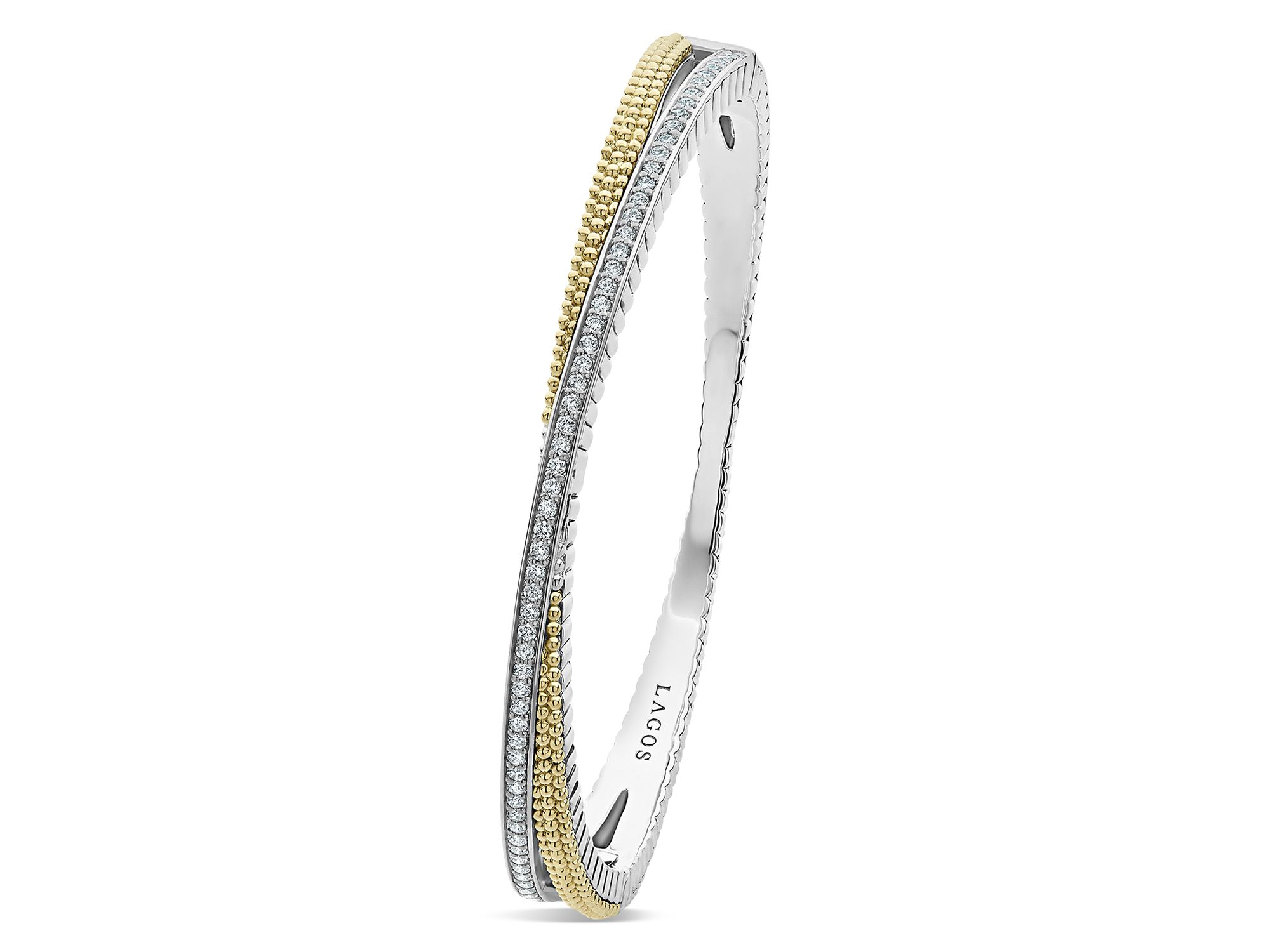 Sterling & 18K Yellow Gold Caviar Lux Diamond Bangle Bracelet — Image 4