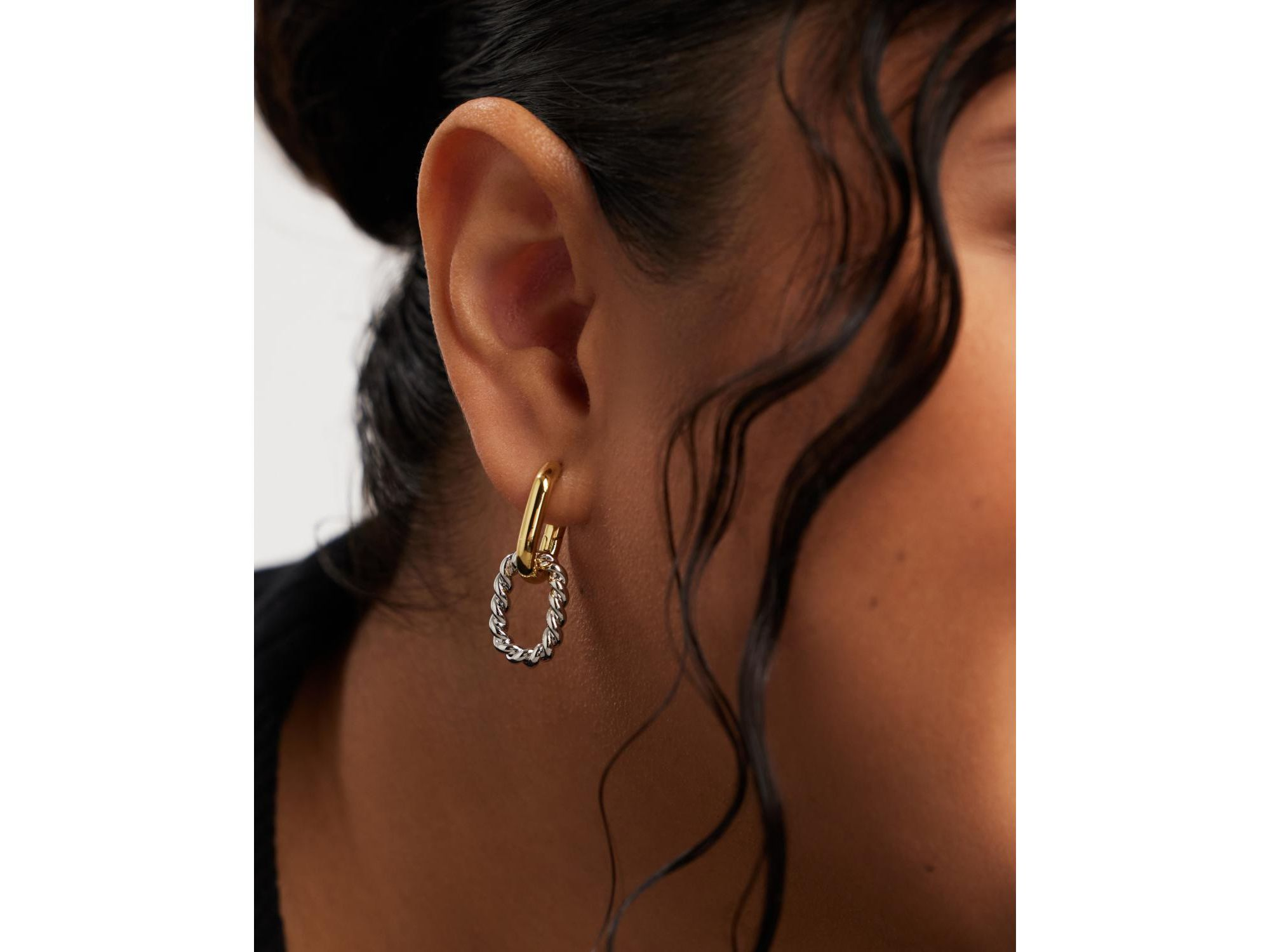 Double Ash Double Two Tone Hoop Earrings — Image 4