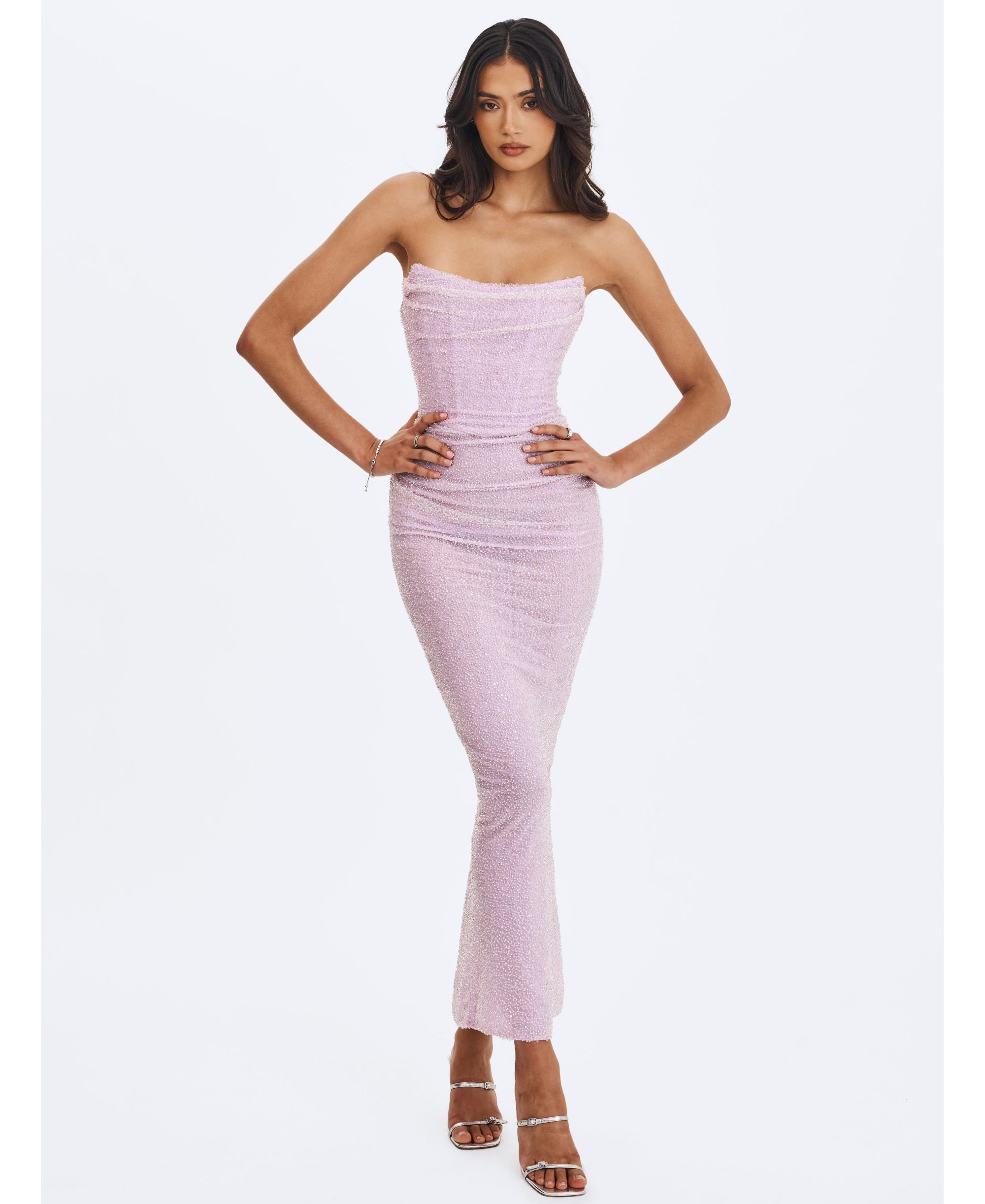 Raylee Beaded Mesh Strapless Sheath Maxi Dress — Image 7