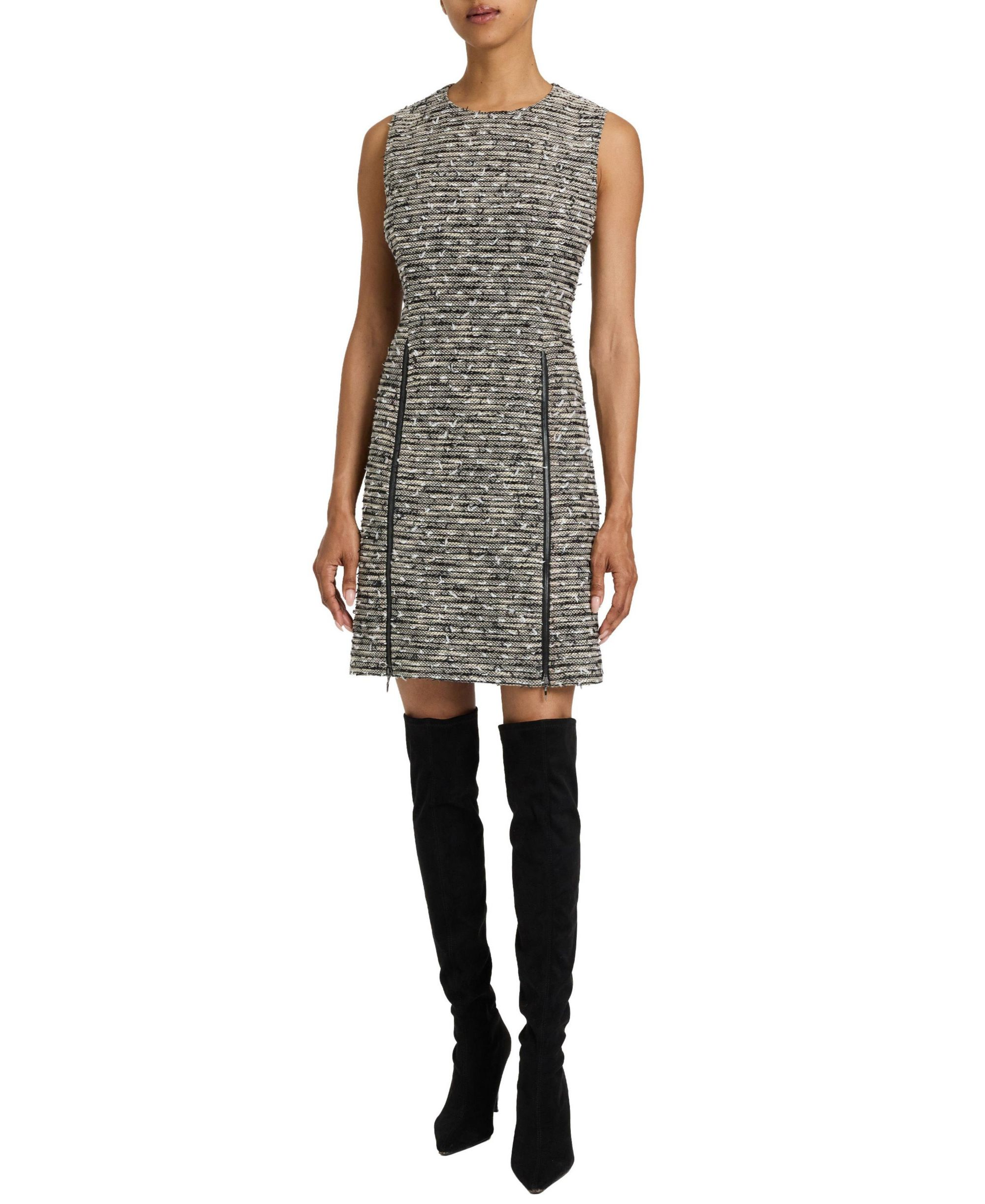 Ida Modern Tweed Shift Dress with Skirt Zipper Detail — Image 7