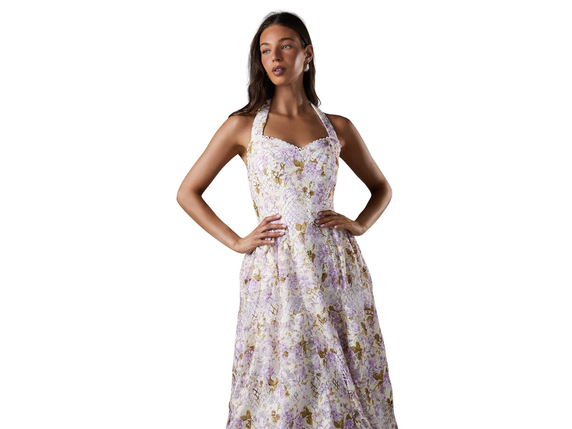Printed Lace Halter Neck Midi Dress — Image 3