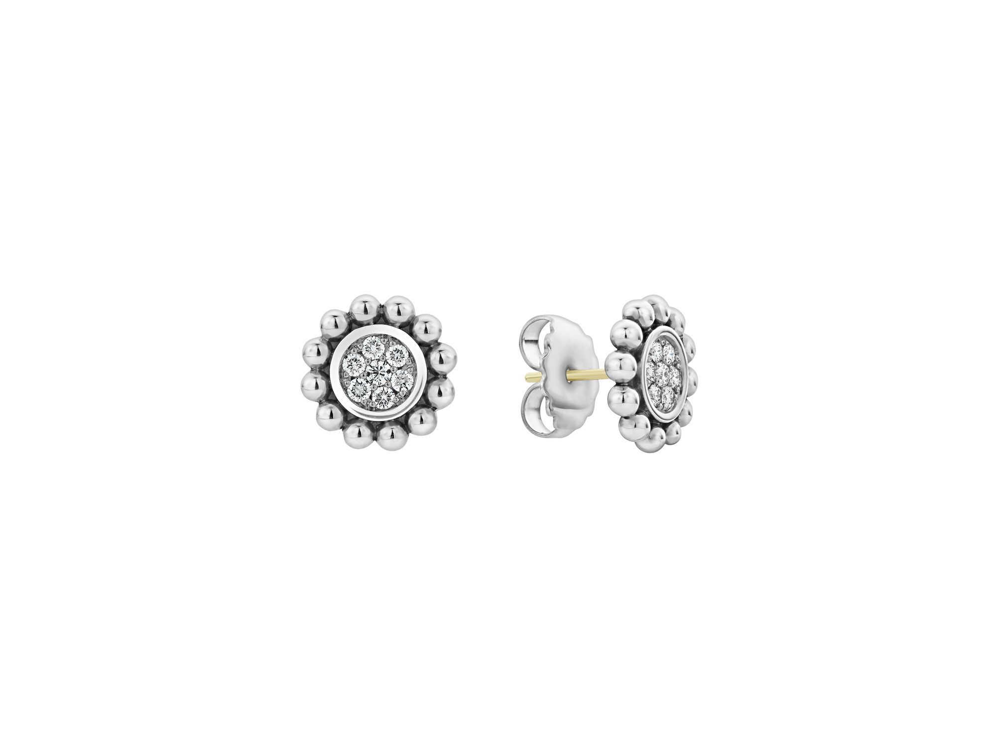 Sterling Silver Caviar Spark Diamond Stud Earrings — Image 3