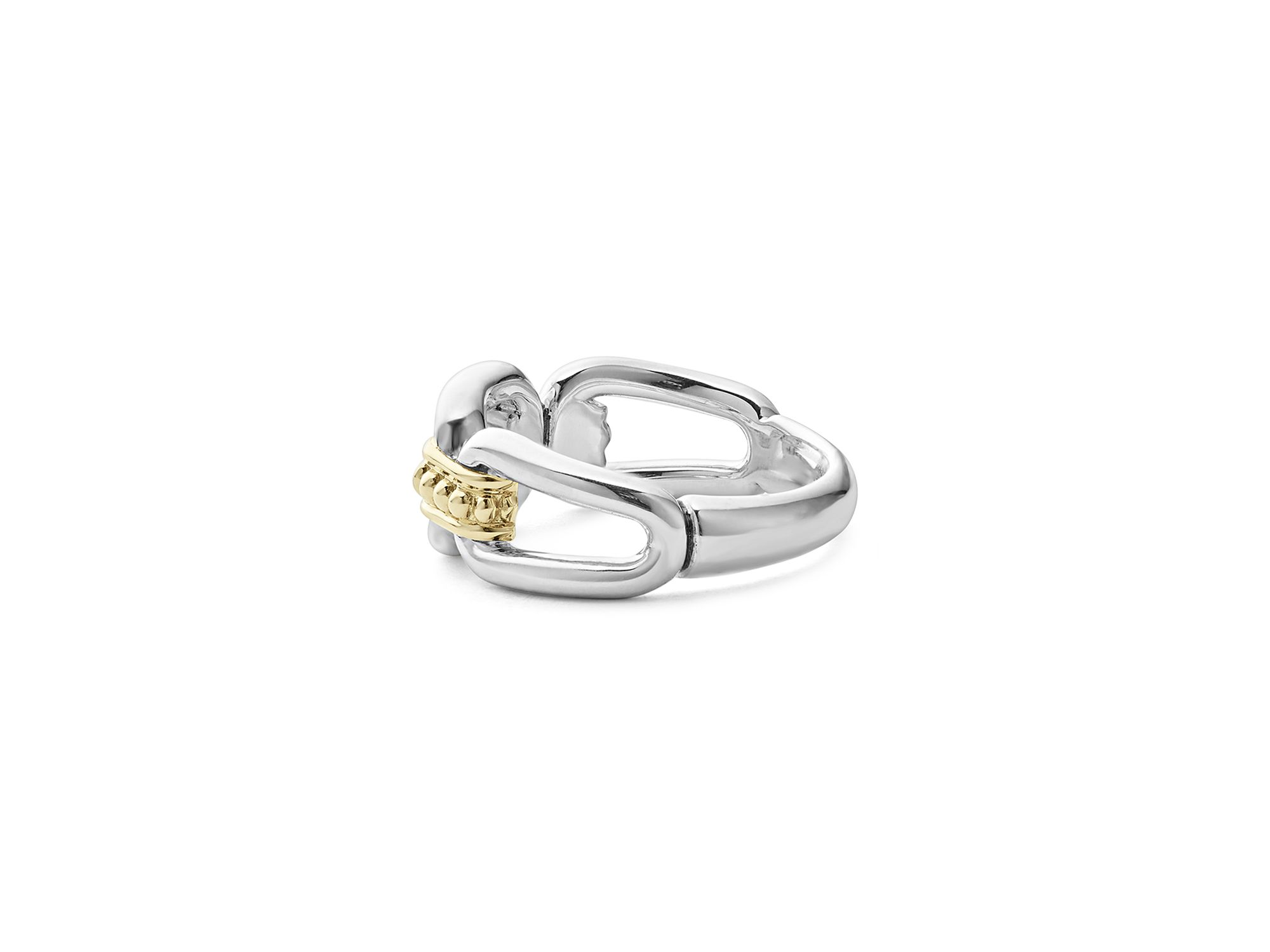 18K Yellow & Sterling Silver Signature Caviar Link Ring — Image 5