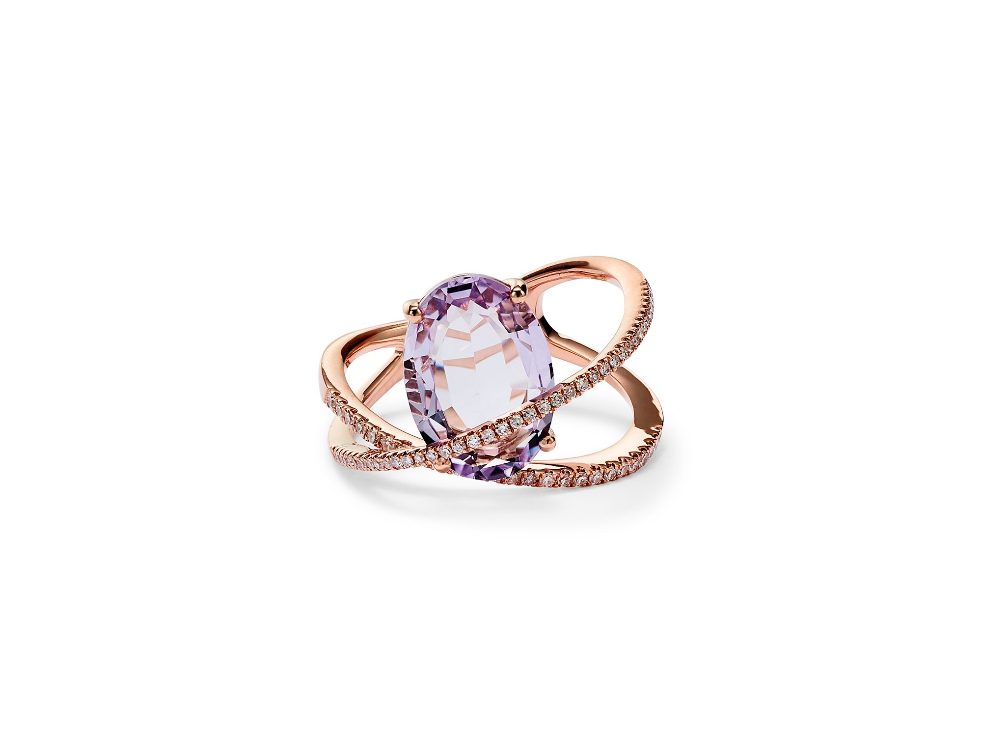 Amethyst and Diamond Statement Ring in 14K Rose Gold — Image 4