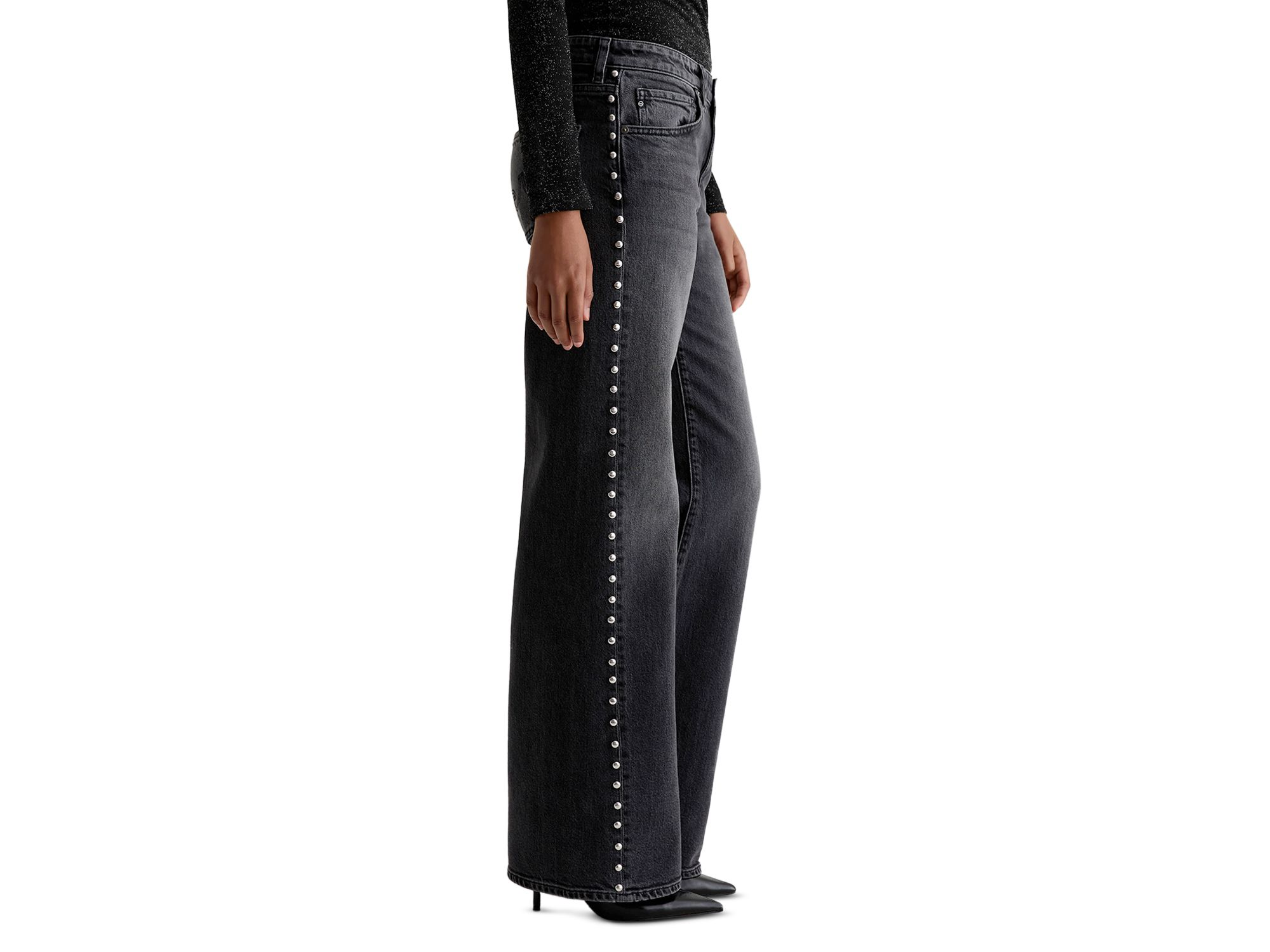 Adria Studded Low Rise Wide Leg Jeans in Immensity — Image 5