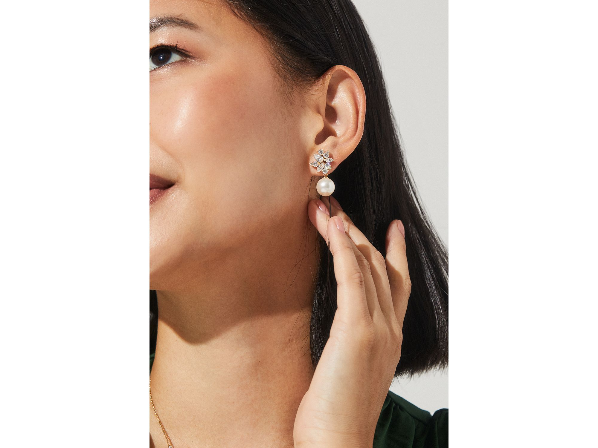 Chiara Stone Cluster & Imitation Pearl Drop Earrings — Image 3