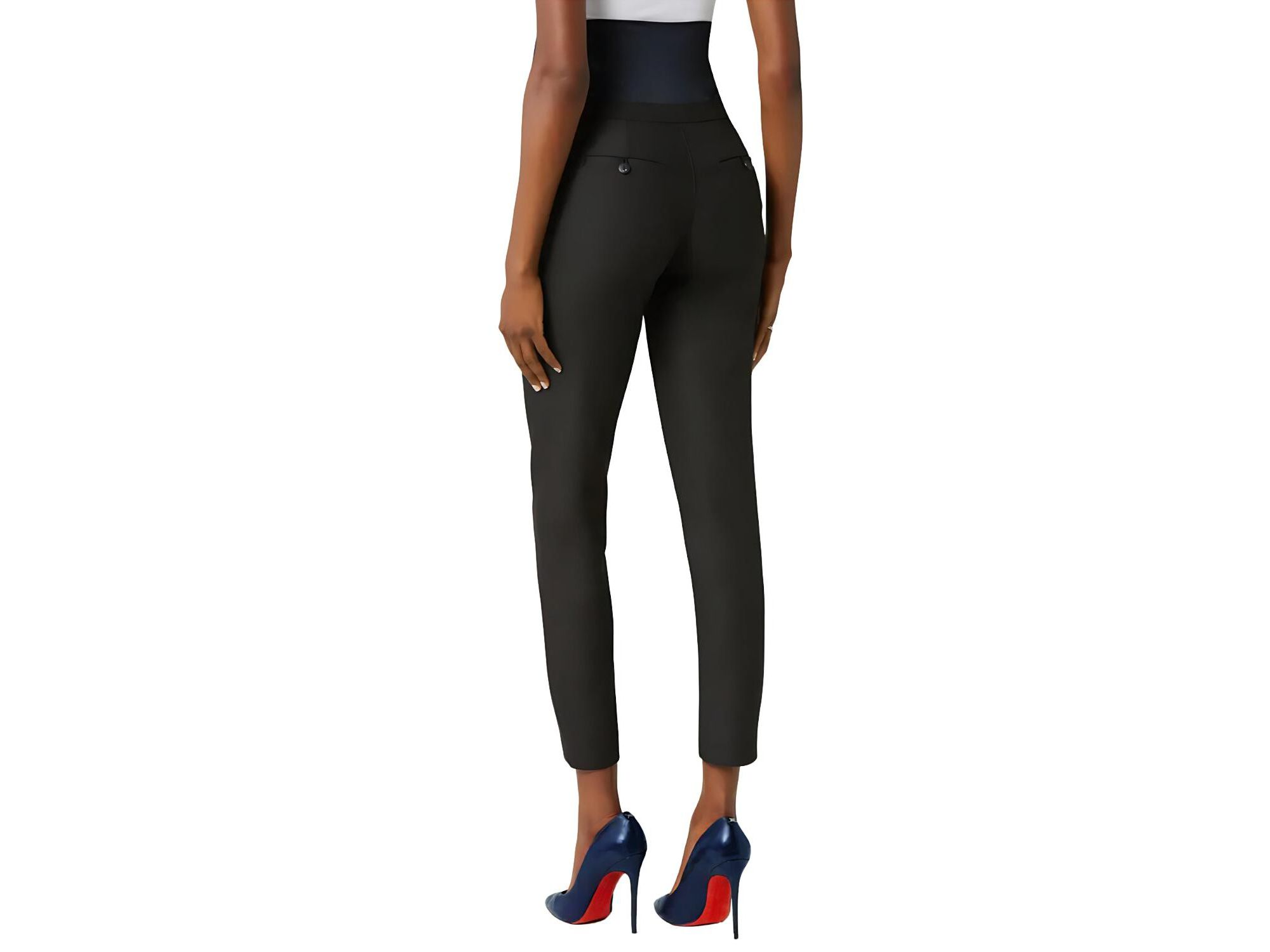 Women s Slim Leg Over-Belly Maternity Dress Pants in Black Italian Stretch Suiting Fabric — Image 4