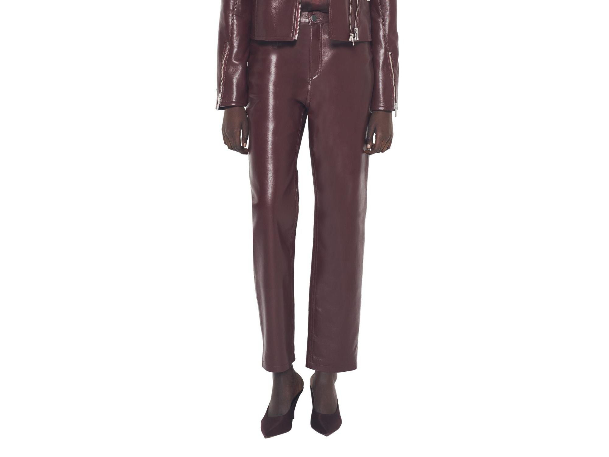 Cindy Recycled Leather Slim Jeans in Port Wine — Image 3