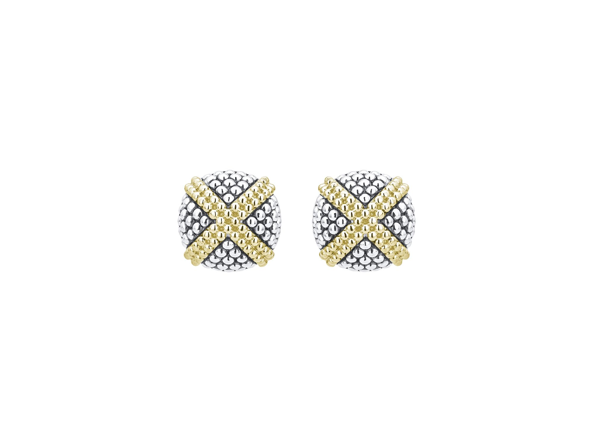18K Yellow Gold & Sterling Silver Signature Caviar Square Earrings — Image 3