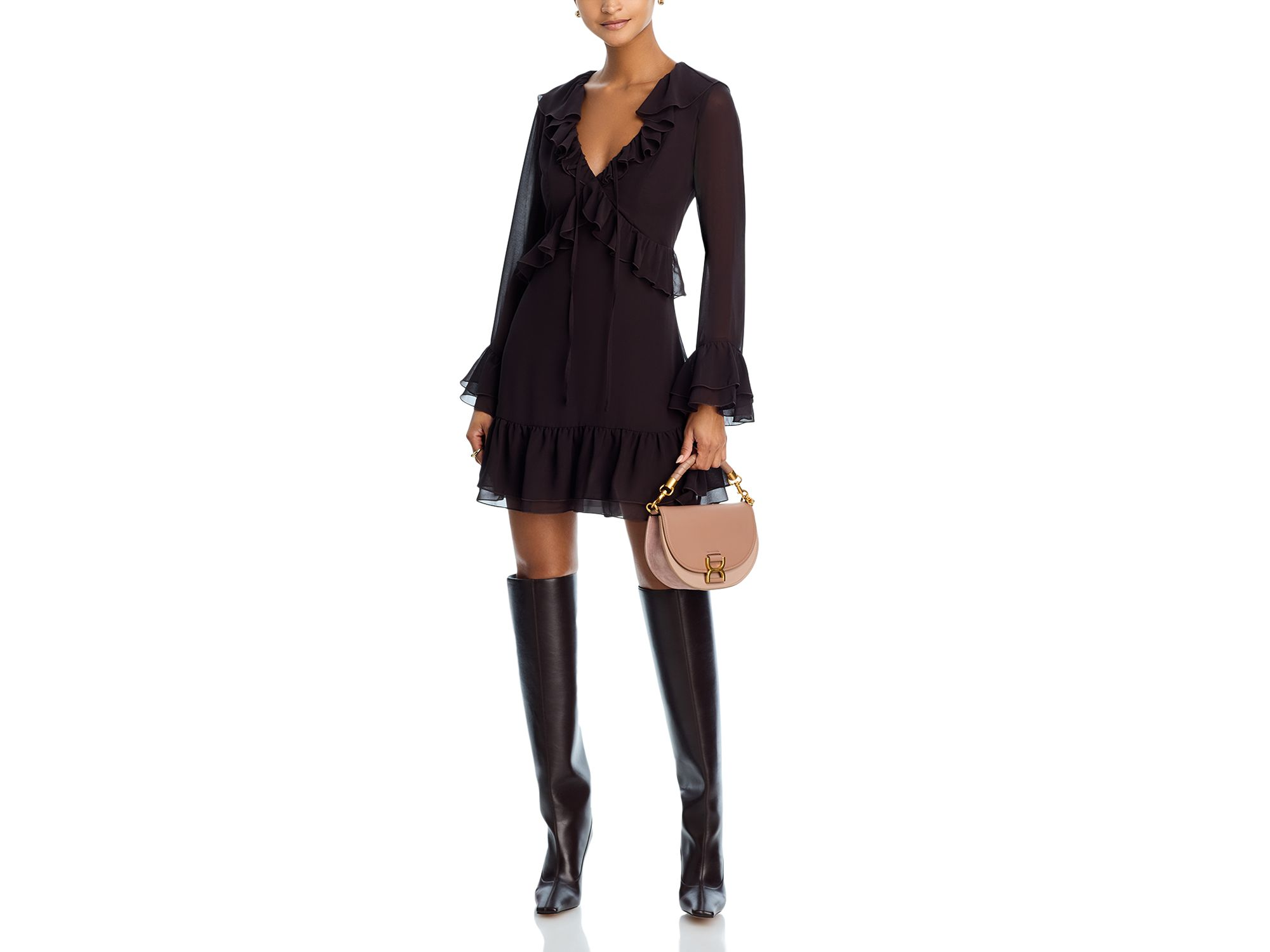 Ruffle Long Sleeve Mini Dress - Exclusive — Image 5