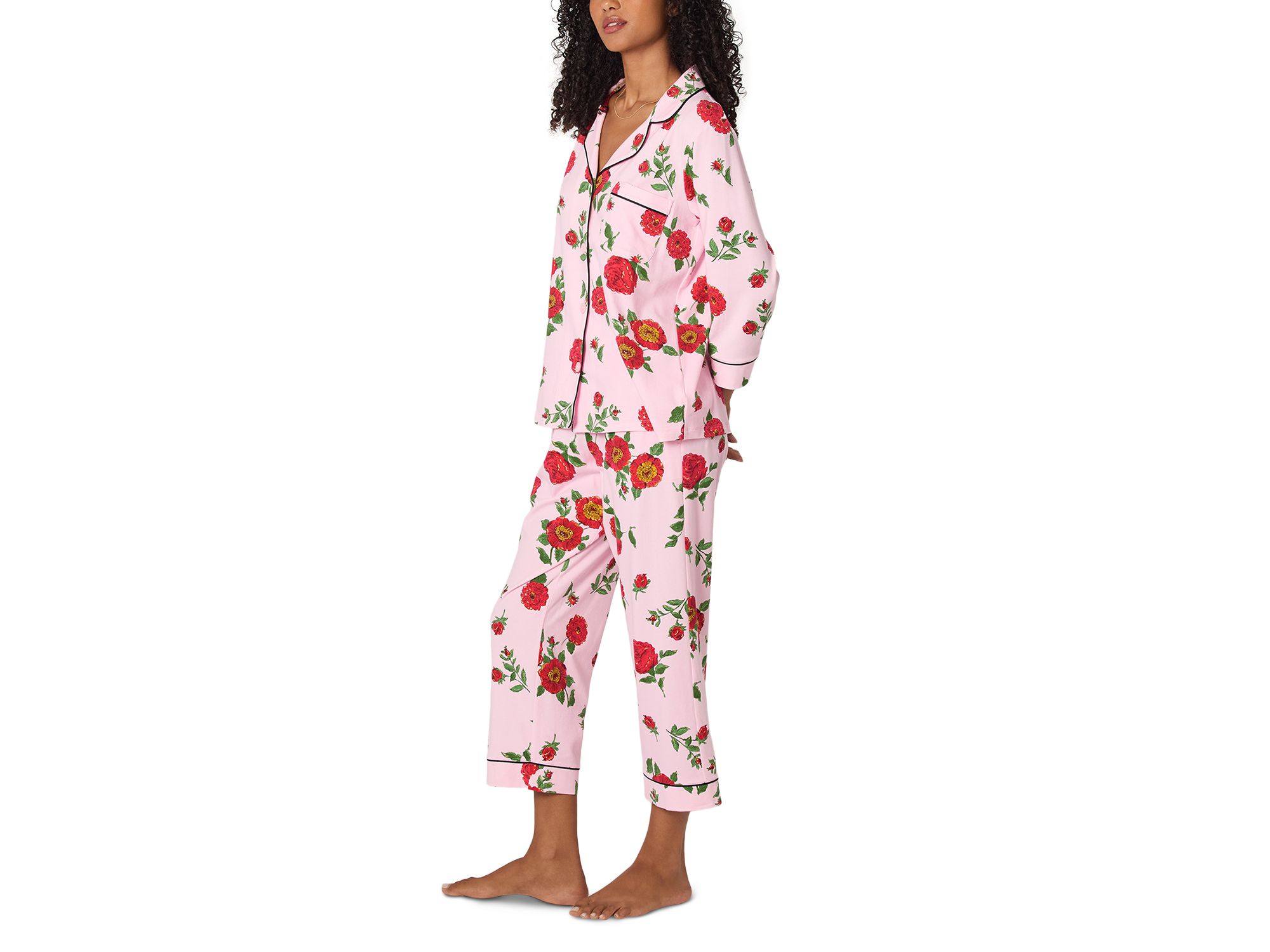 Falling Blooms Three Quarter Sleeve Cropped Pajama Set — Image 4