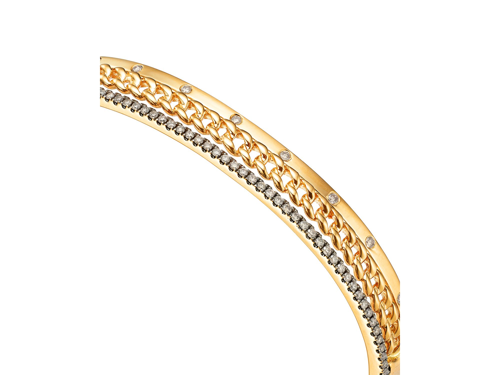 Chocolate Diamond Three Row Bangle Bracelet in 14K Yellow Gold, 0.53 tcw — Image 3